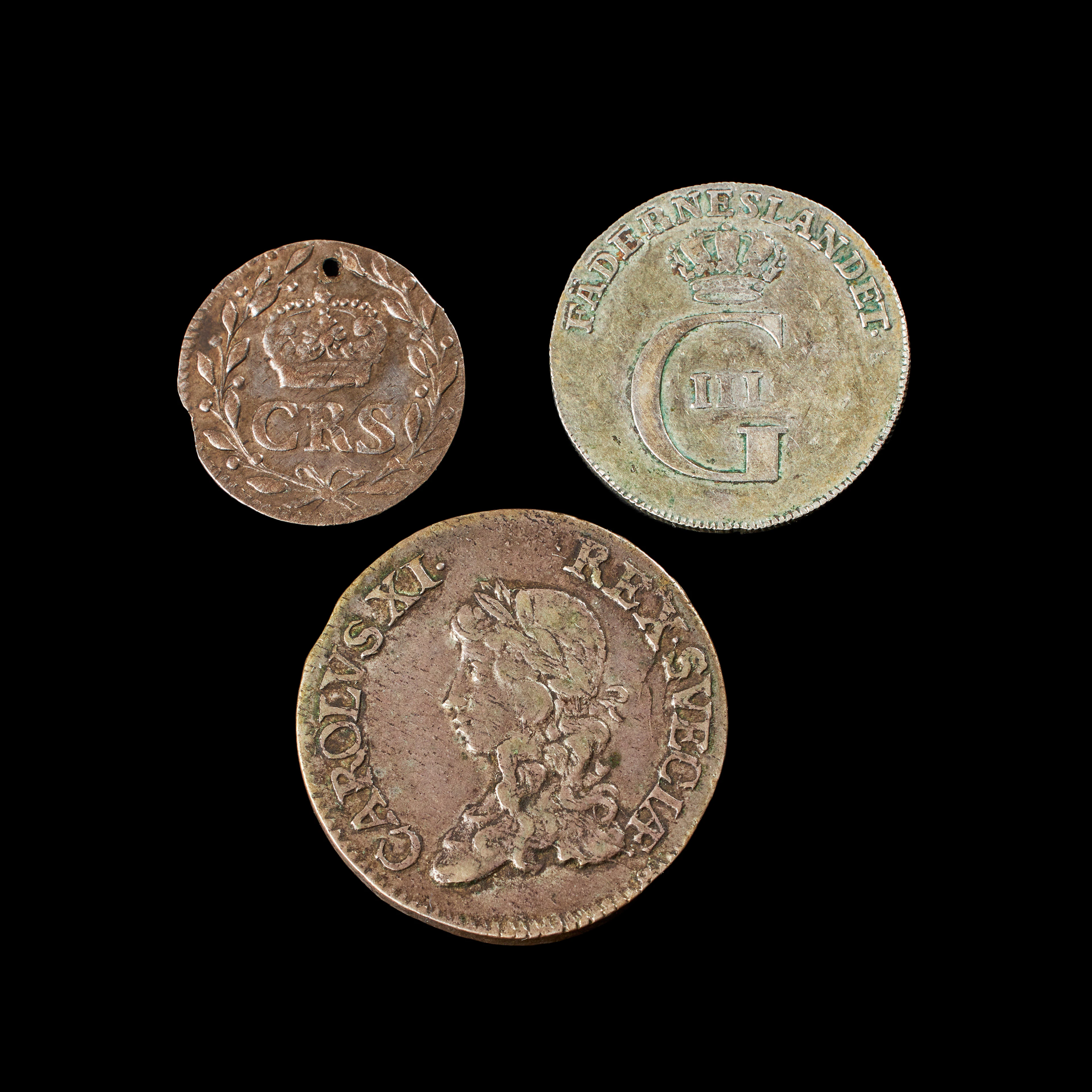 SILVERMYNT, 3 st, svenska, Karl XI 2 mark 1671, 2 öre silvermynt 1717