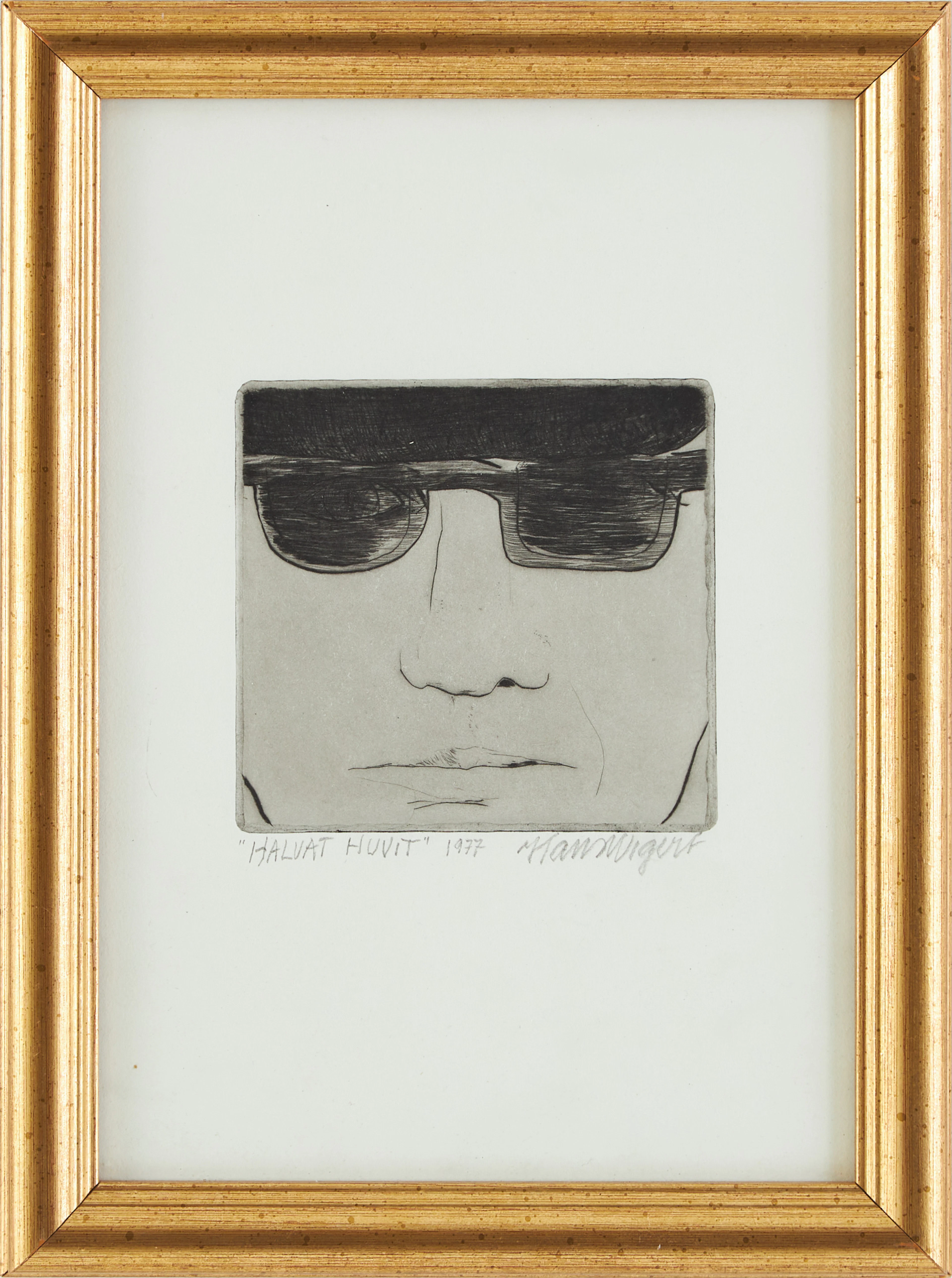 HANS WIGERT. "Halvat Huvit" etsning, signerad, 1977.