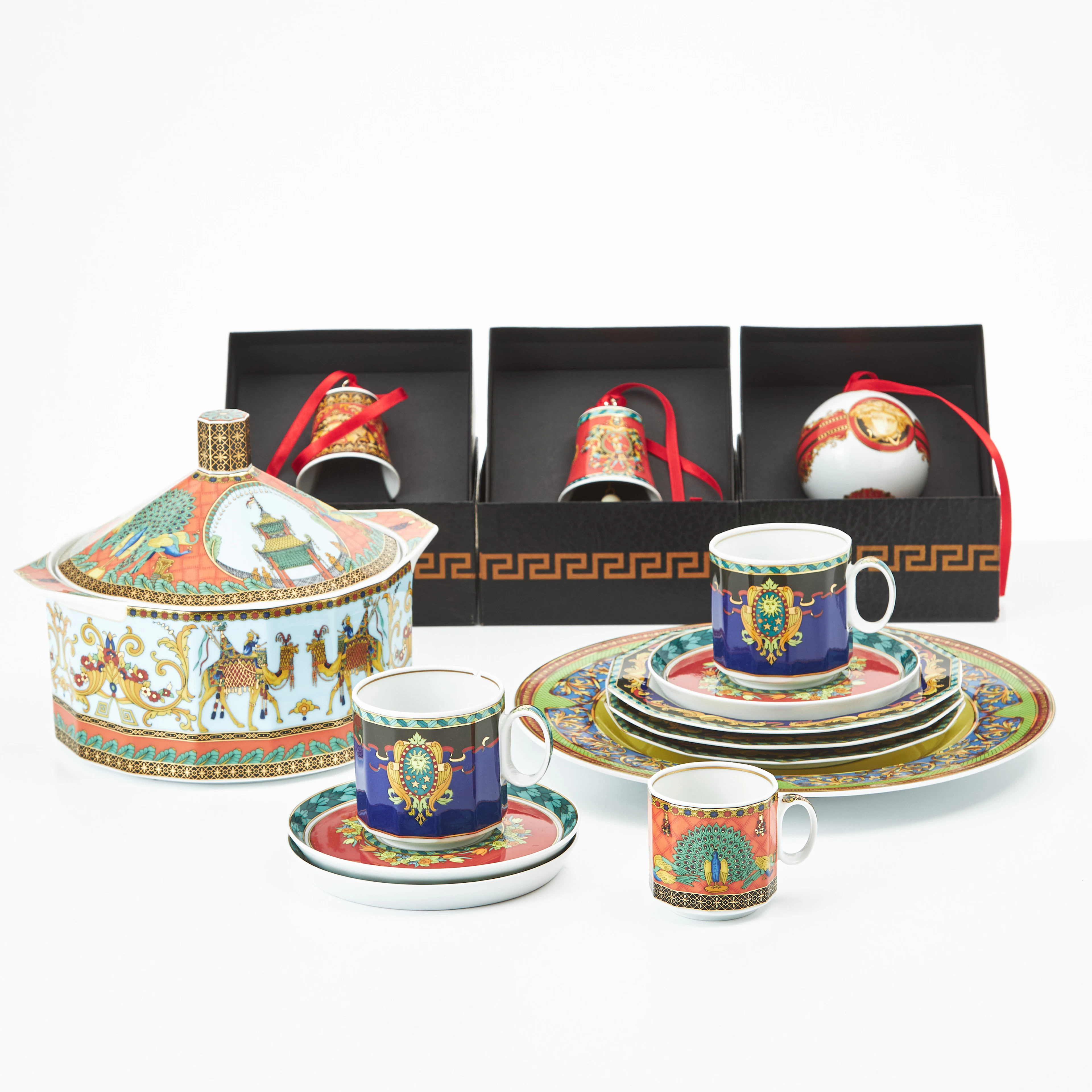 VERSACE, servisgods, 6 dlr, juldekorationer, 3 st, Rosenthal, porslin.