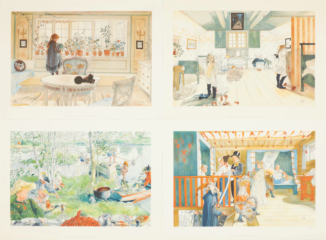 CARL LARSSON. EFTER. Mapp, 4 st, offset litografier, ur ett hem, signerade