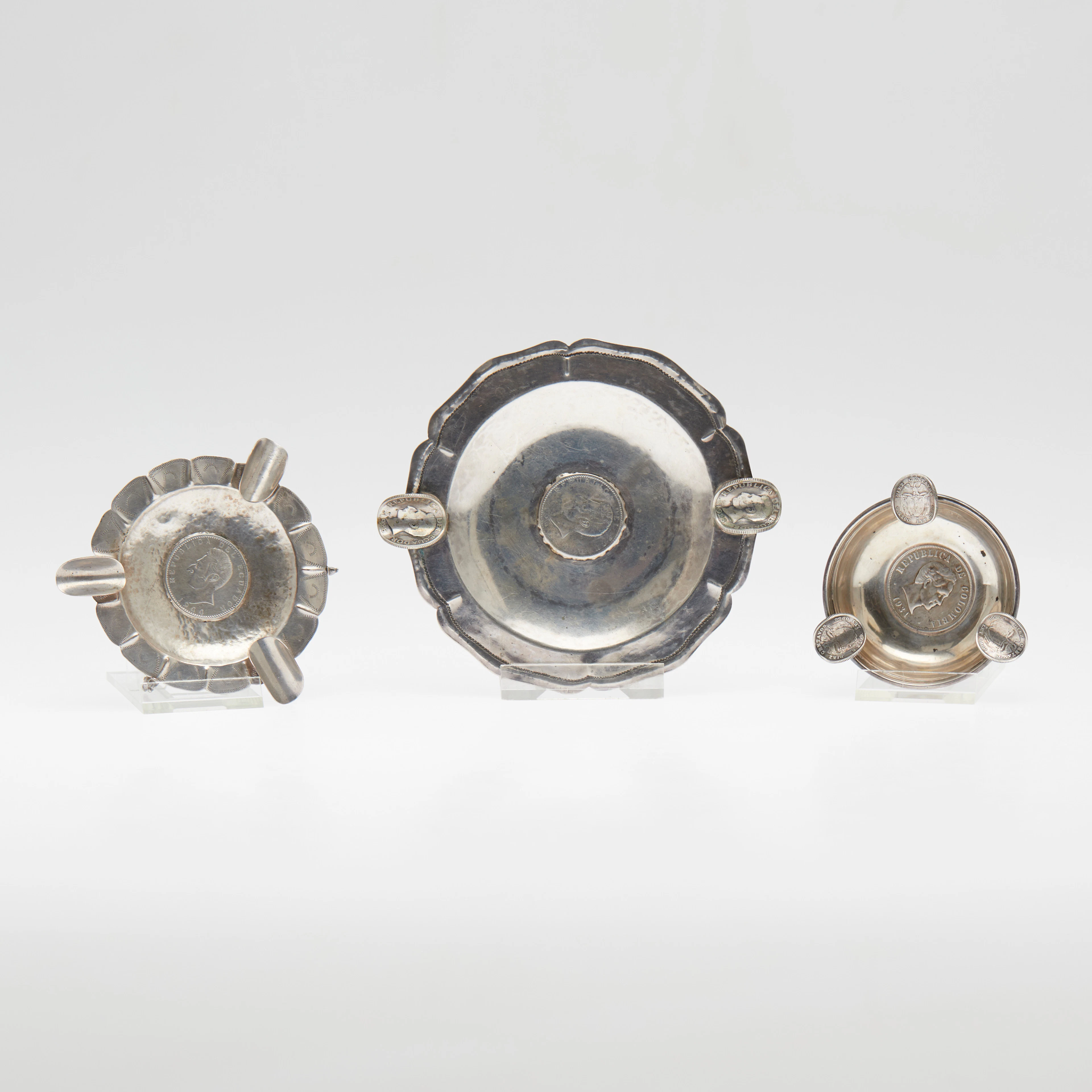 Set Münz-Aschenbecher, 900er Silber / Silber, 1. Hälfte 20. Jahrhundert
