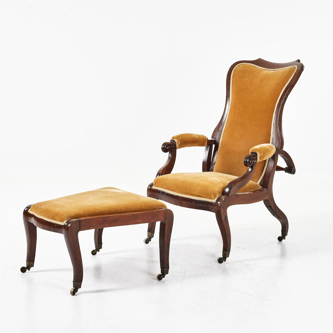 FÅTÖLJ med FOTPALL, England, 1800-talets mitt.