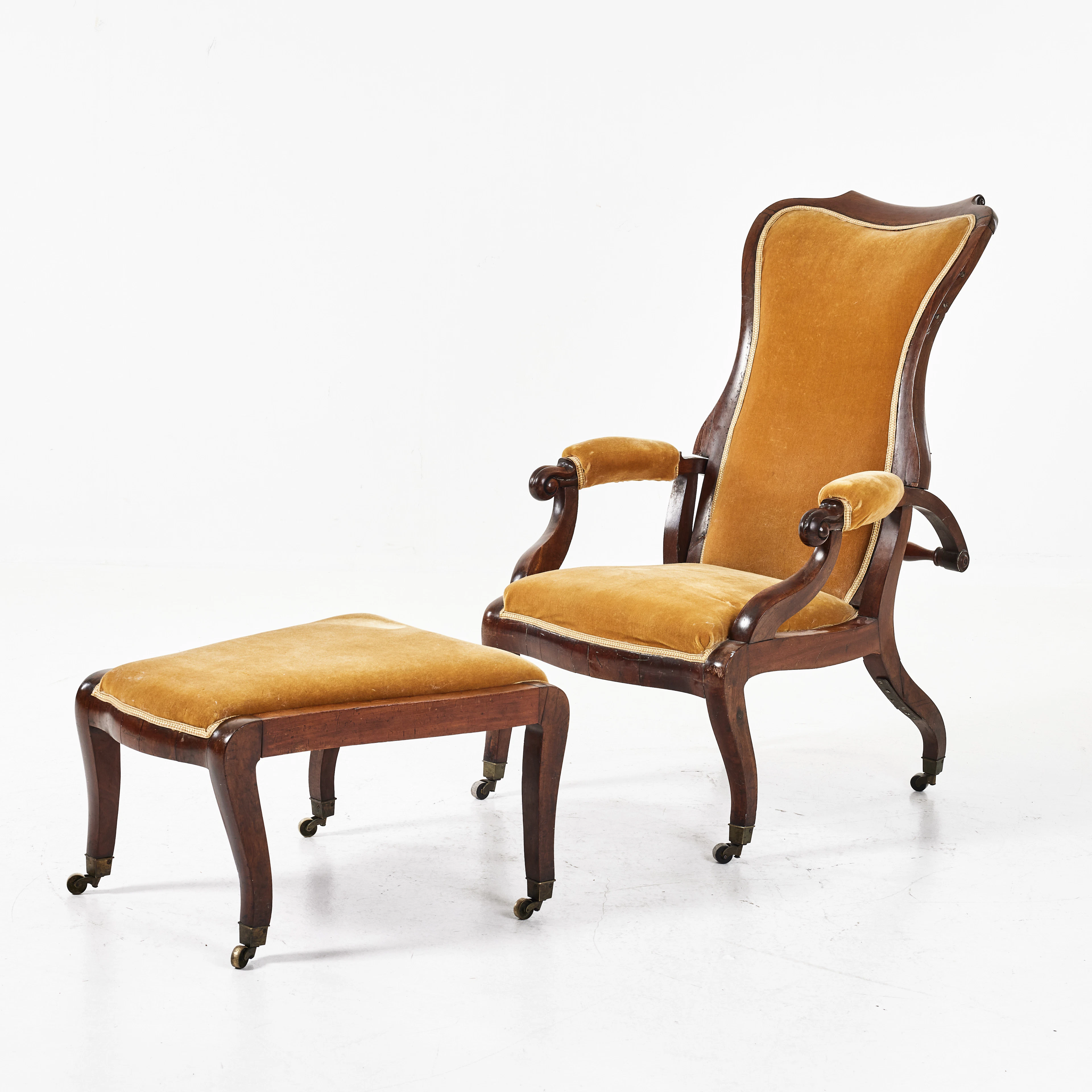 FÅTÖLJ med FOTPALL, England, 1800-talets mitt.
