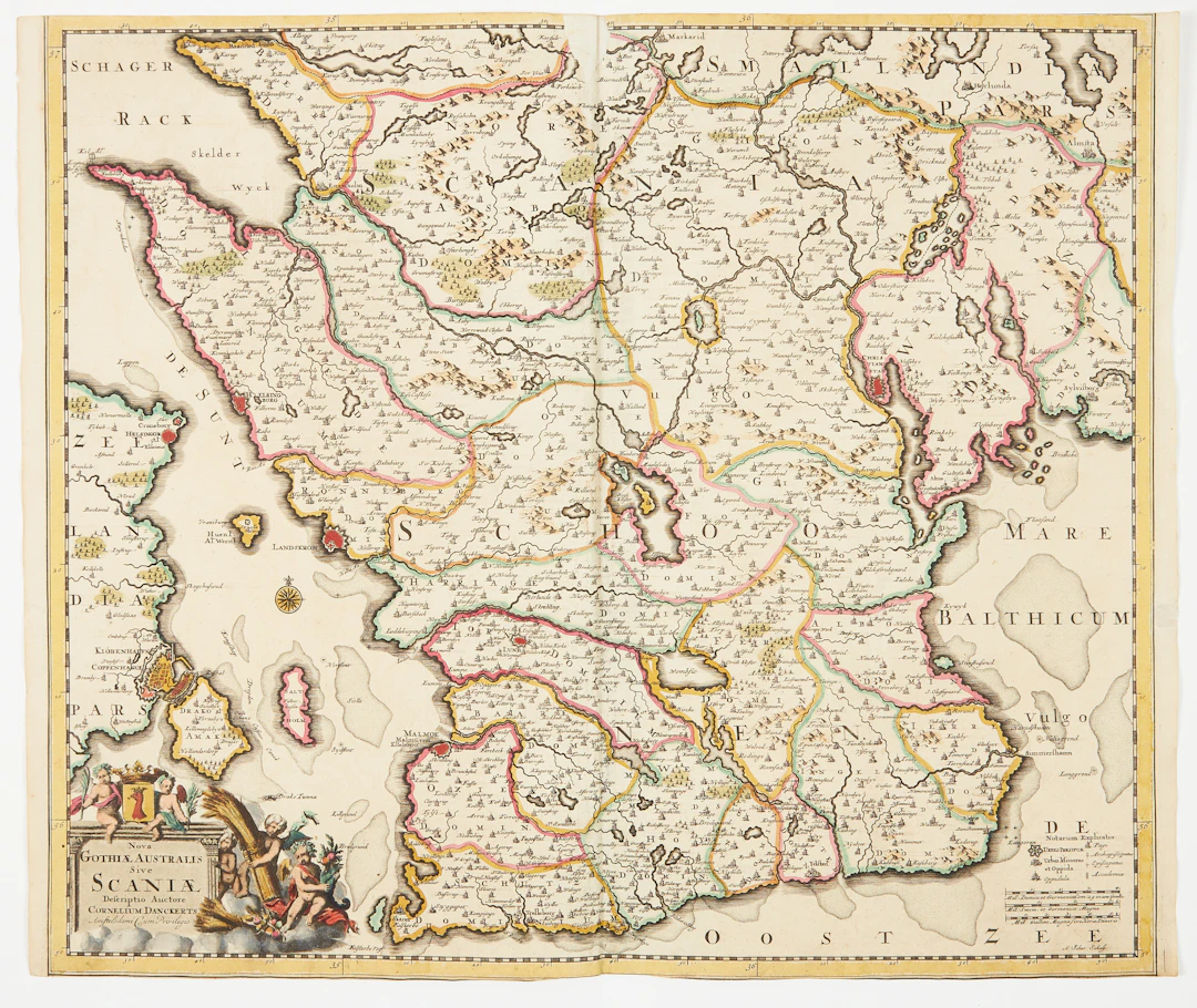 DANCKERTS KARTA ÖVER SKÅNE, Scaniae, ca 1700.