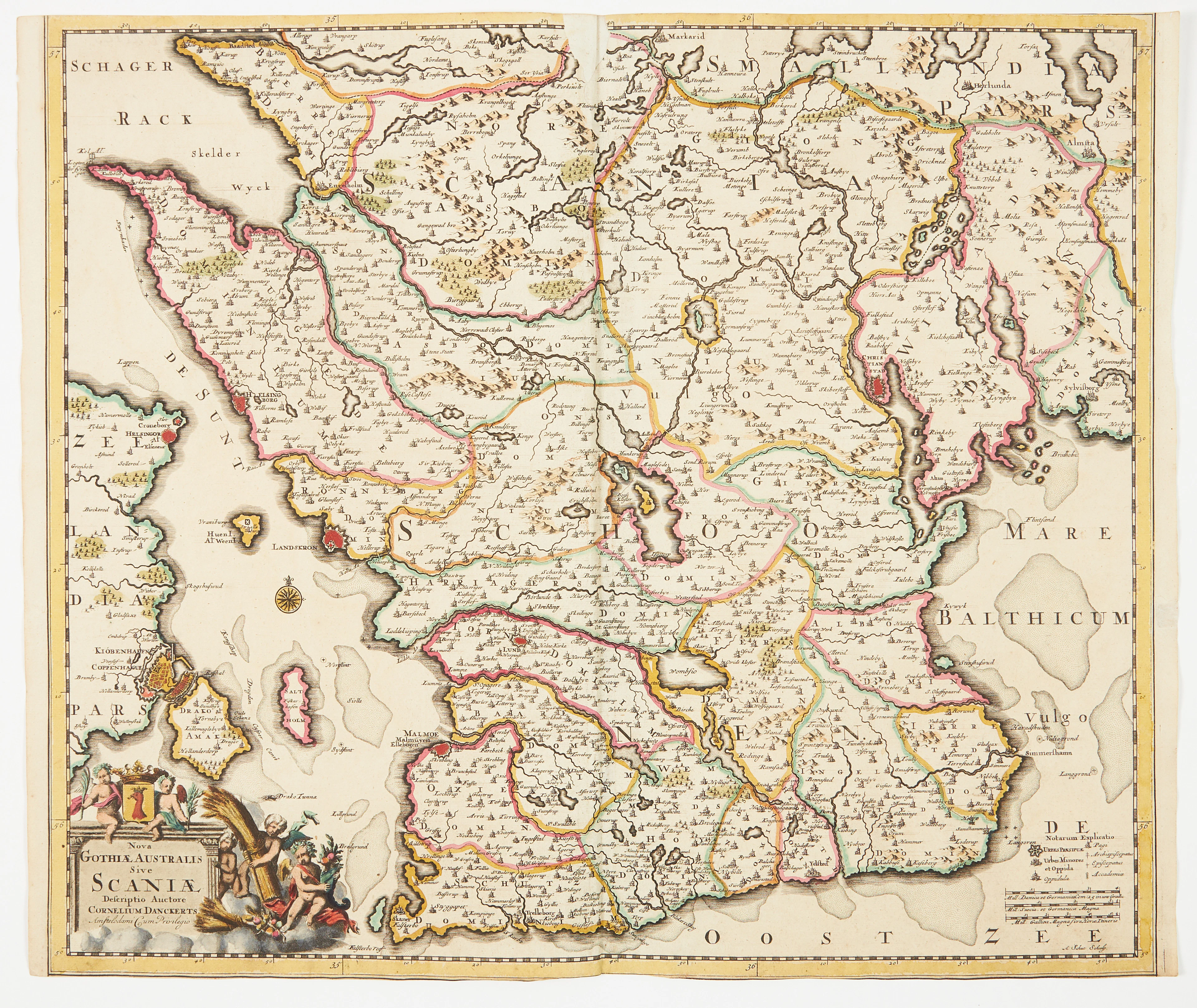DANCKERTS KARTA ÖVER SKÅNE, Scaniae, ca 1700.