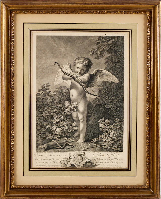 CHRISTIAN VON MECHEL. "L ´Amour menaçant" , gravyr, 1700-talets slut.