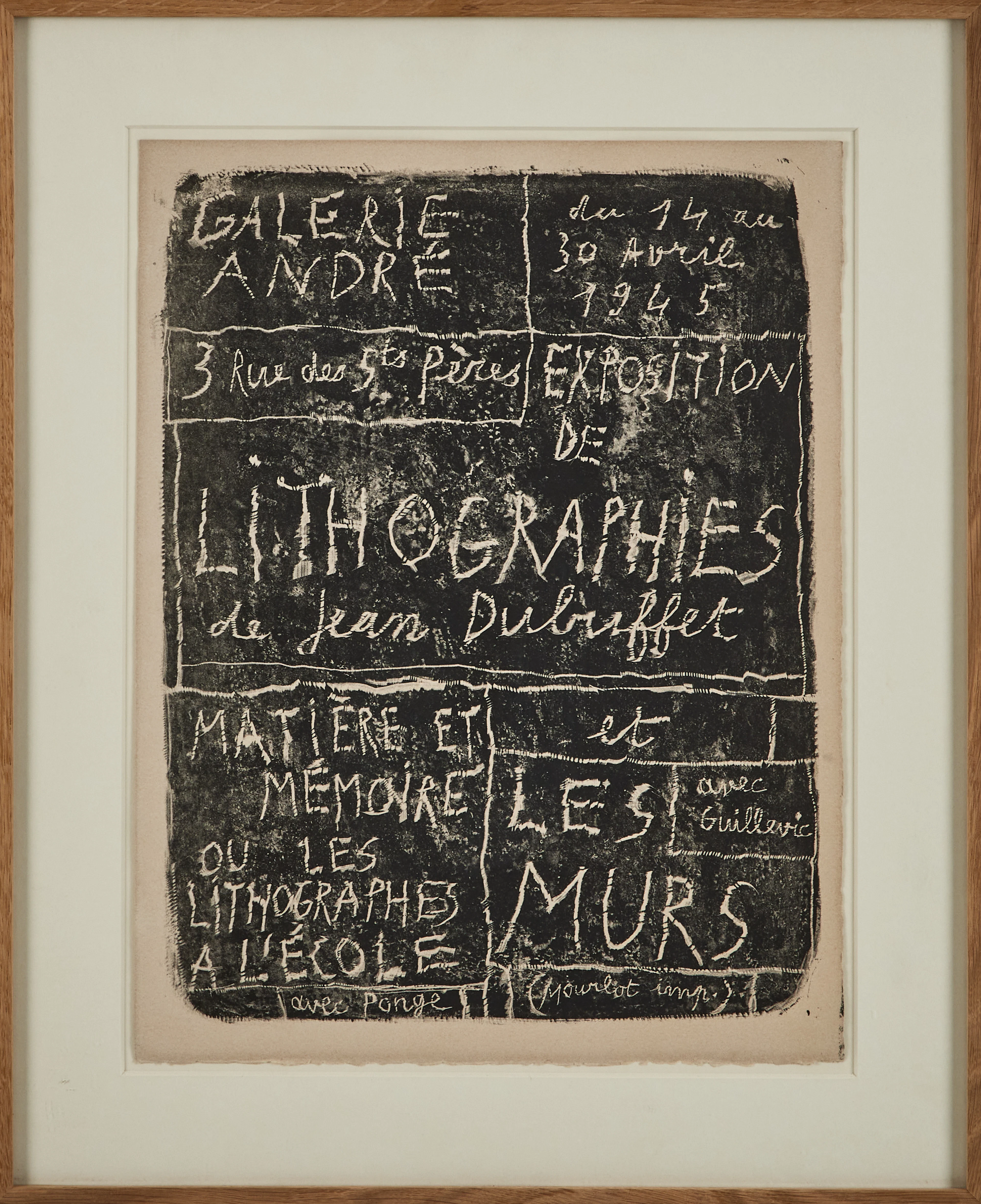 JEAN DUBUFFET. "Galerie André - Exposition de Lithographies de Jean Dubuffet".