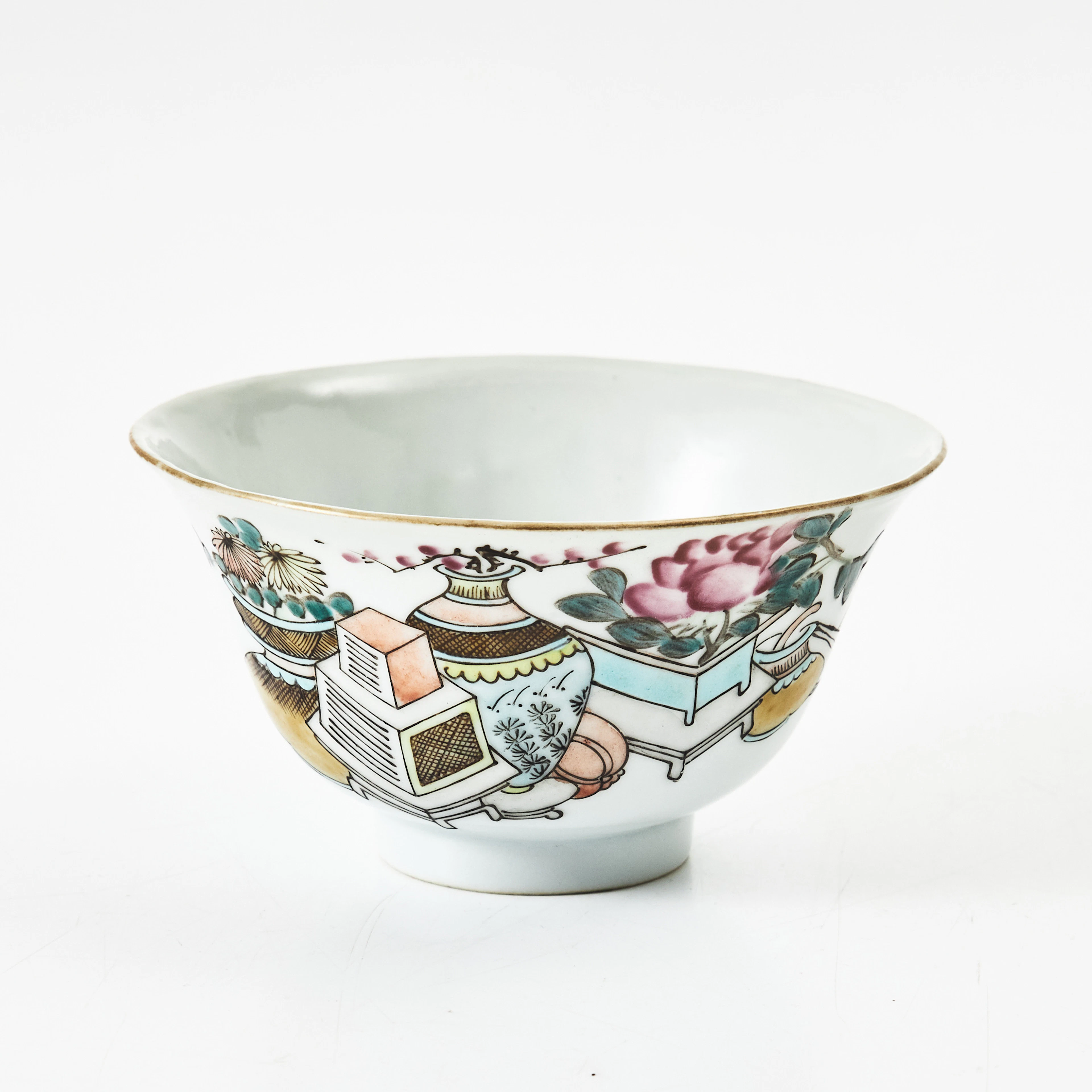 SKÅL, porslin, Kina, Guangxu (1875-1908), dekor av uppställda ting