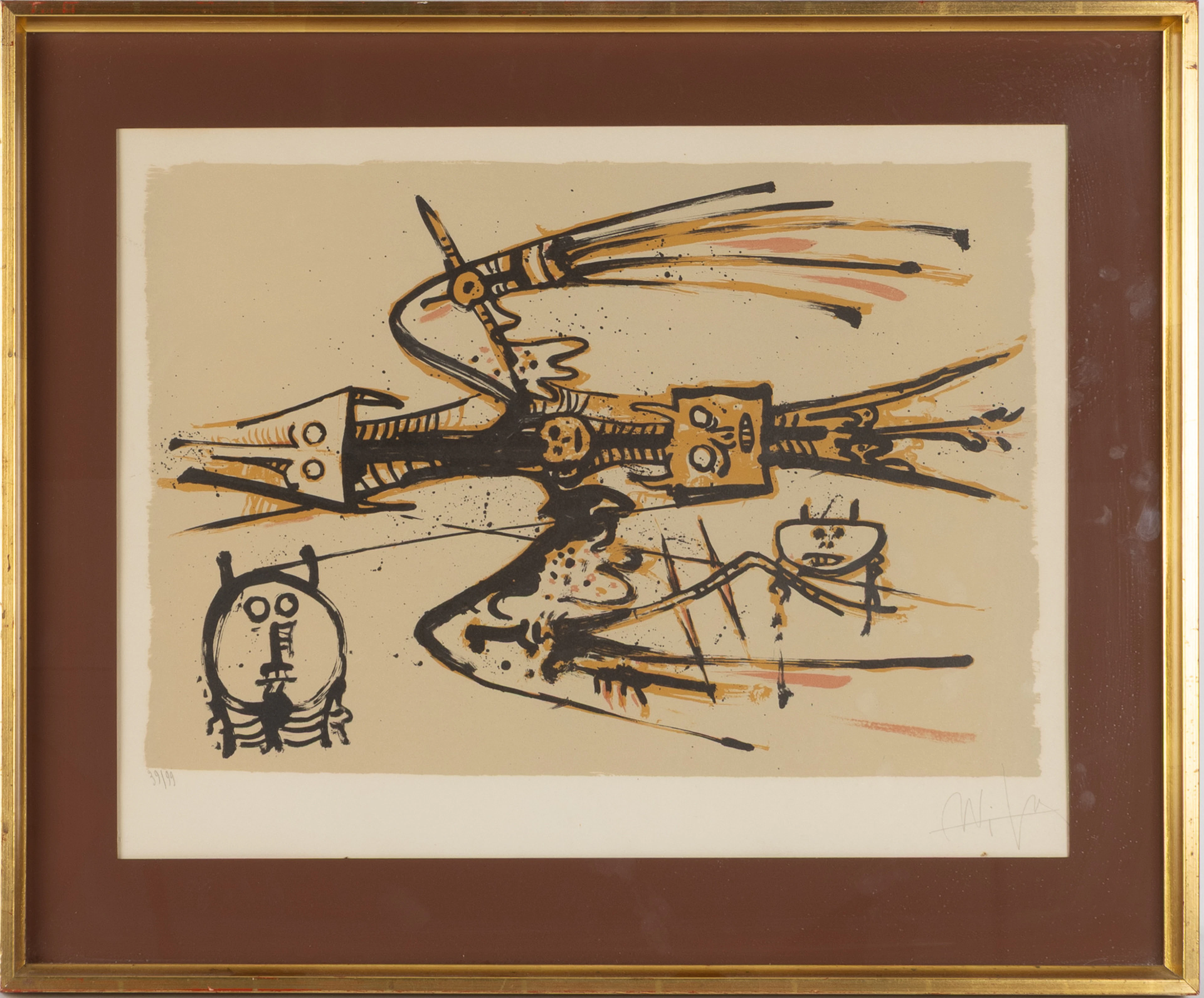 WIFREDO LAM. Färglitografi, "Un milliard pour le Viet-nam", signerad