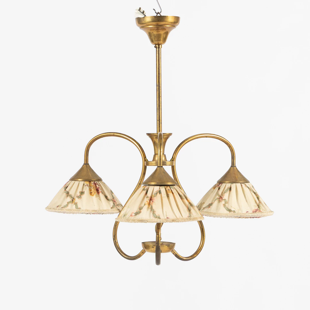 TAKLAMPA, Swedish modern, 3-armad, mässing, 1940-tal.