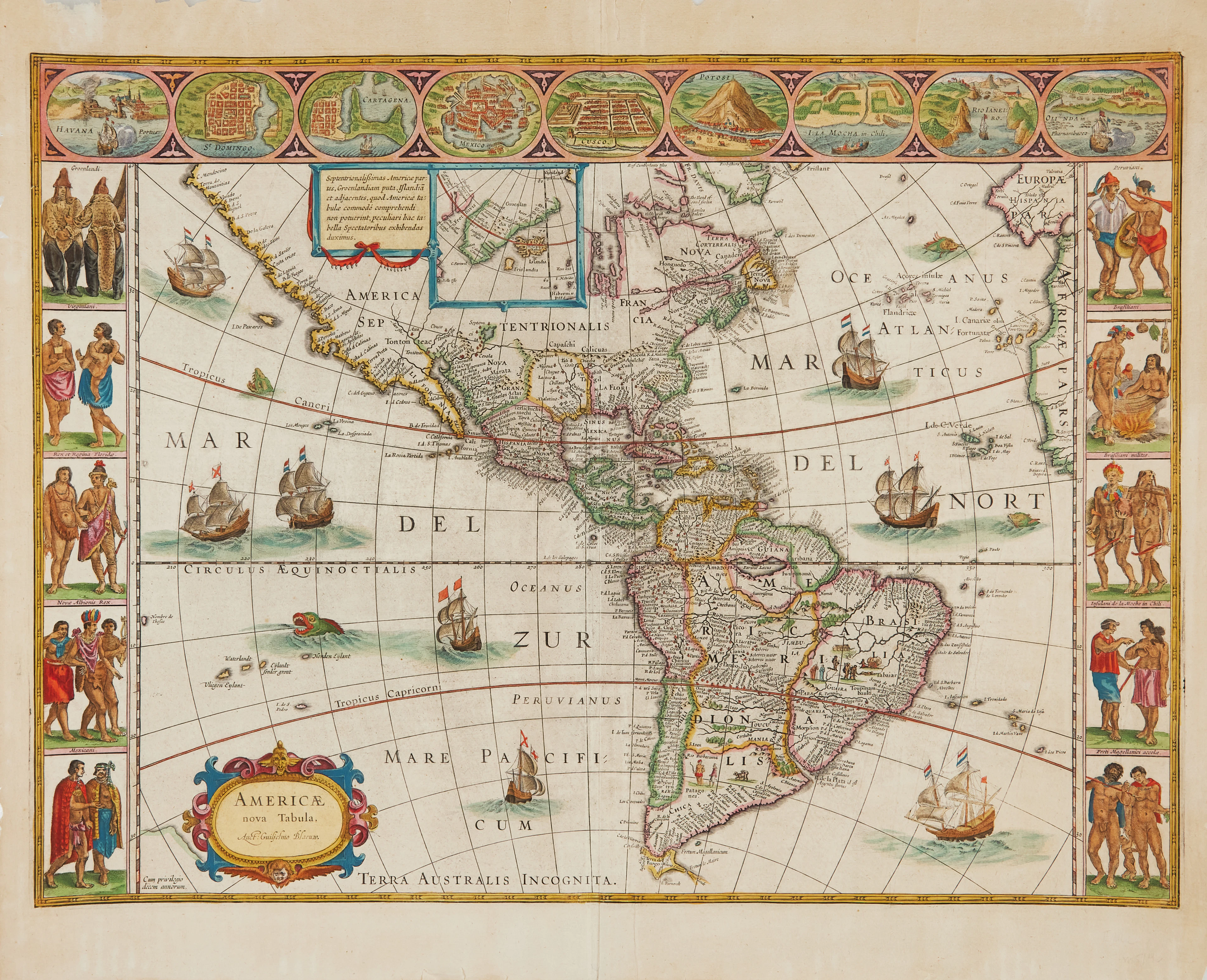 BLAEU'S FINE MAP OF AMERICA, c. 1634.
