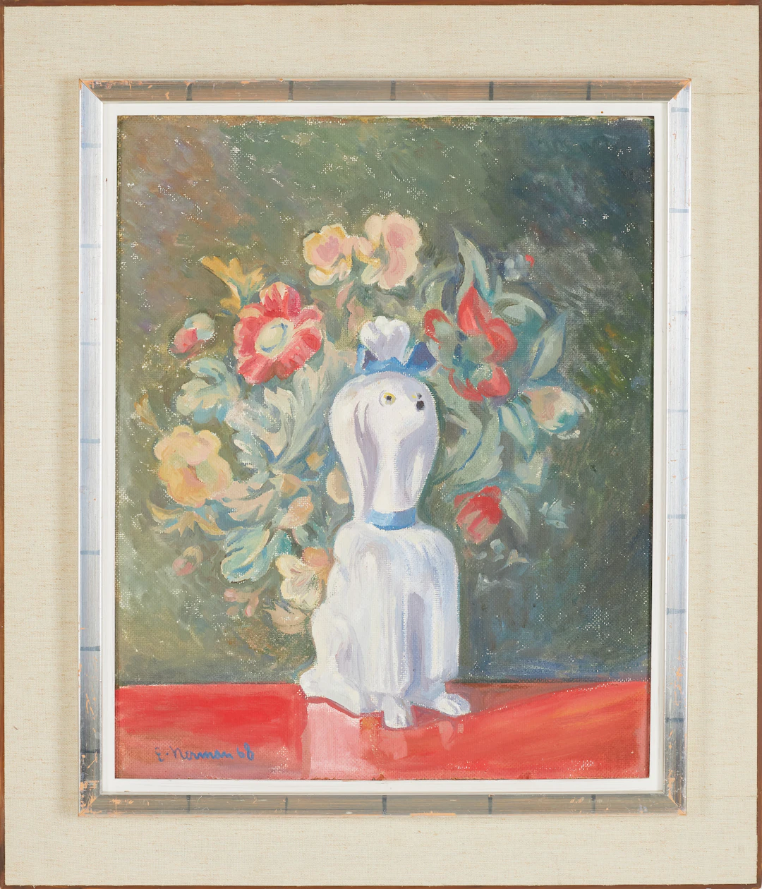 EINAR NERMAN. "Porslinspudel", olja på pannå, signerad, daterad -68.