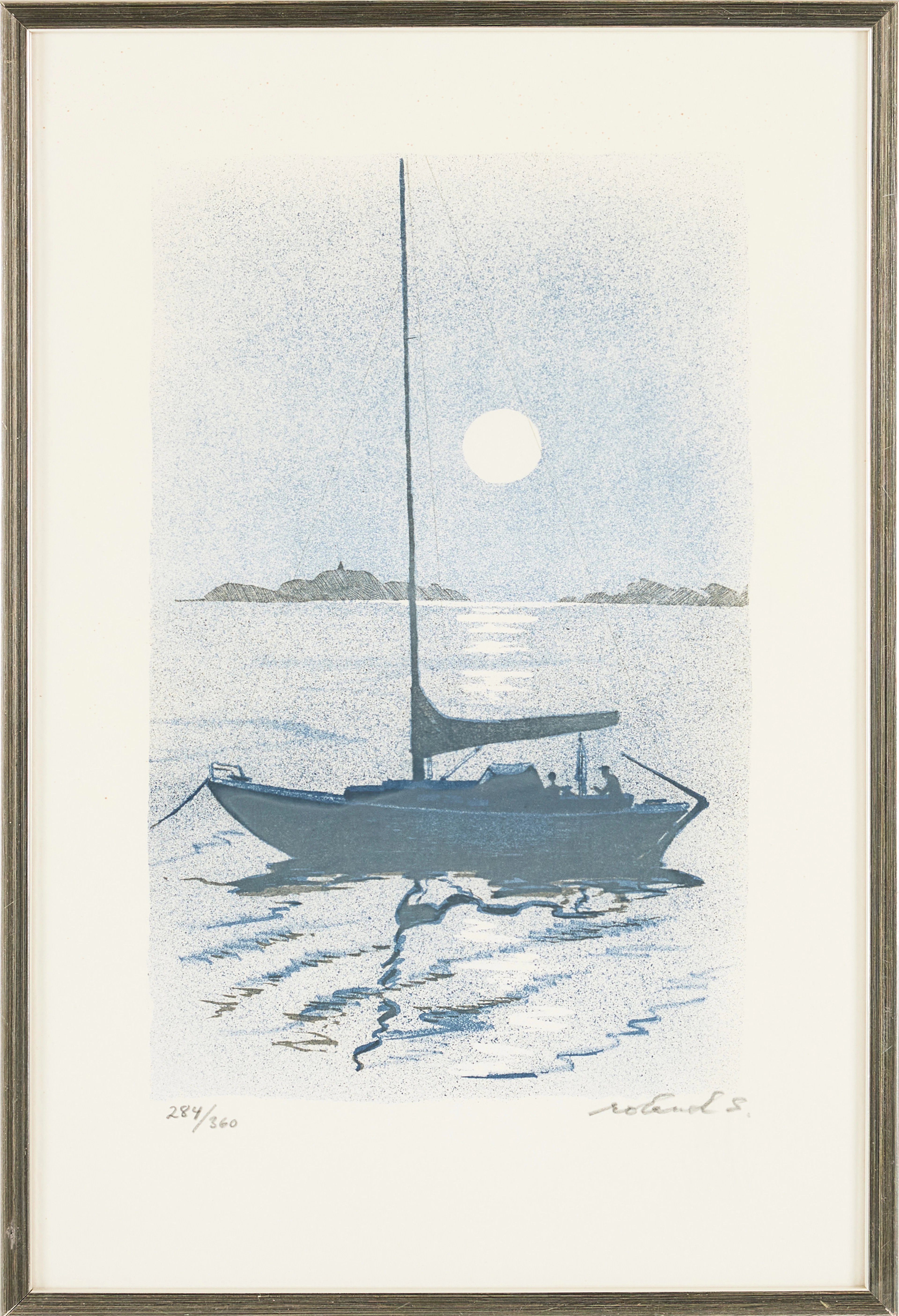 ROLAND SVENSSON. ''Båtsnack'', färglitografi, signerad roland S, 284/360.