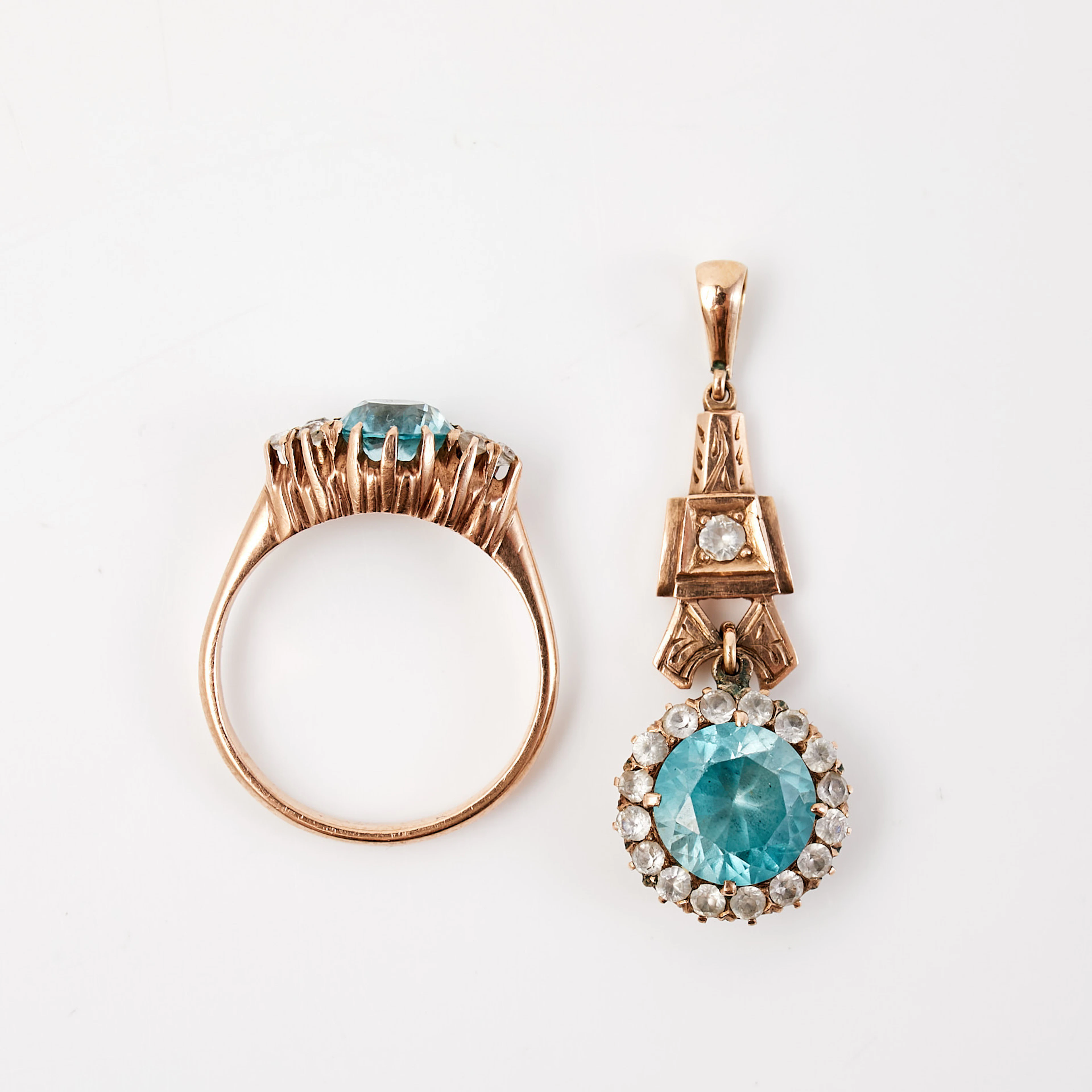 HÄNGE samt RING, 2 dlr, 14 k guld, tidigt 1900-tal, fasettslipade