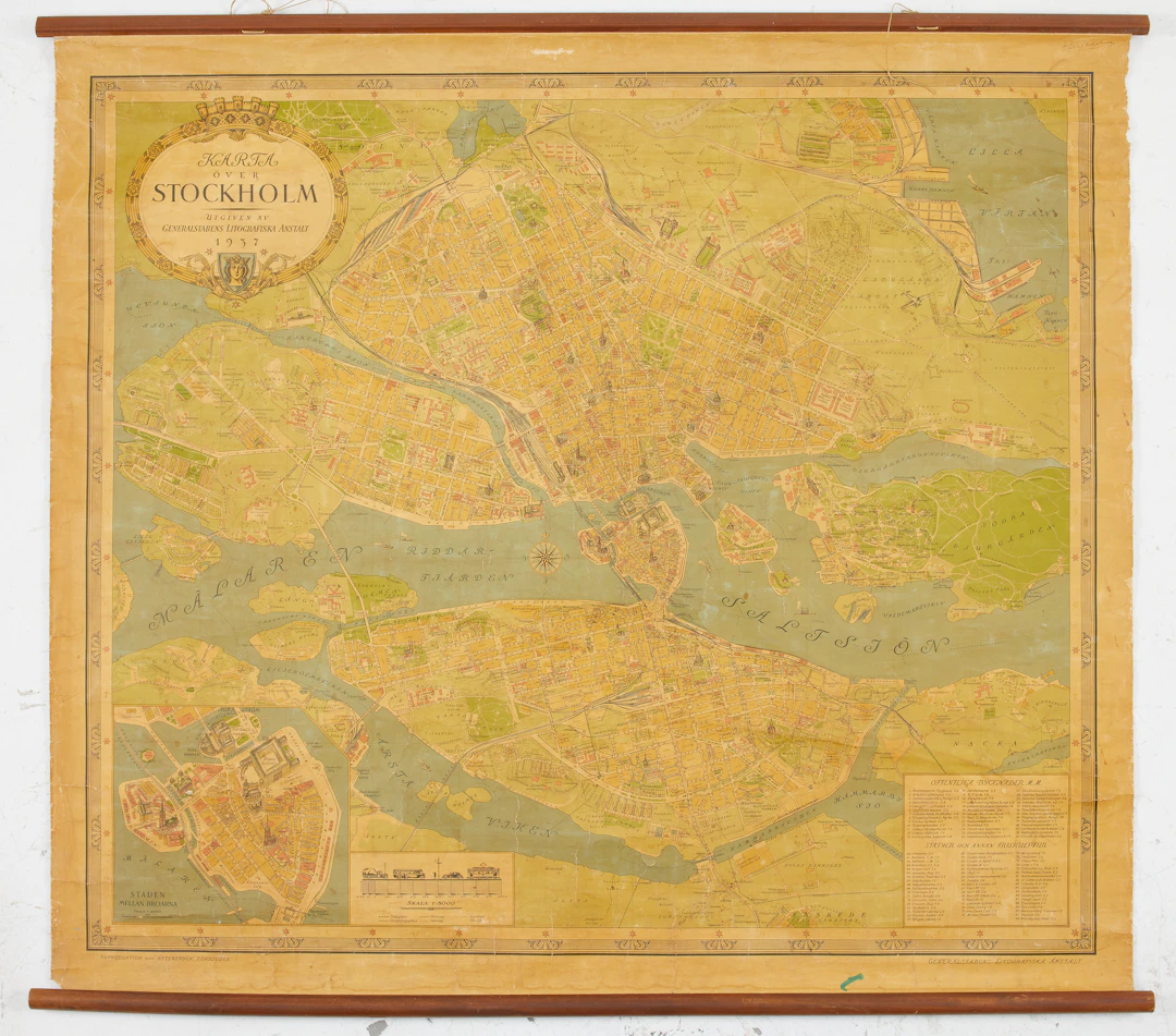 KARTA, Stockholm, 1937, utgiven av Generalens Litografiska Anstalt.