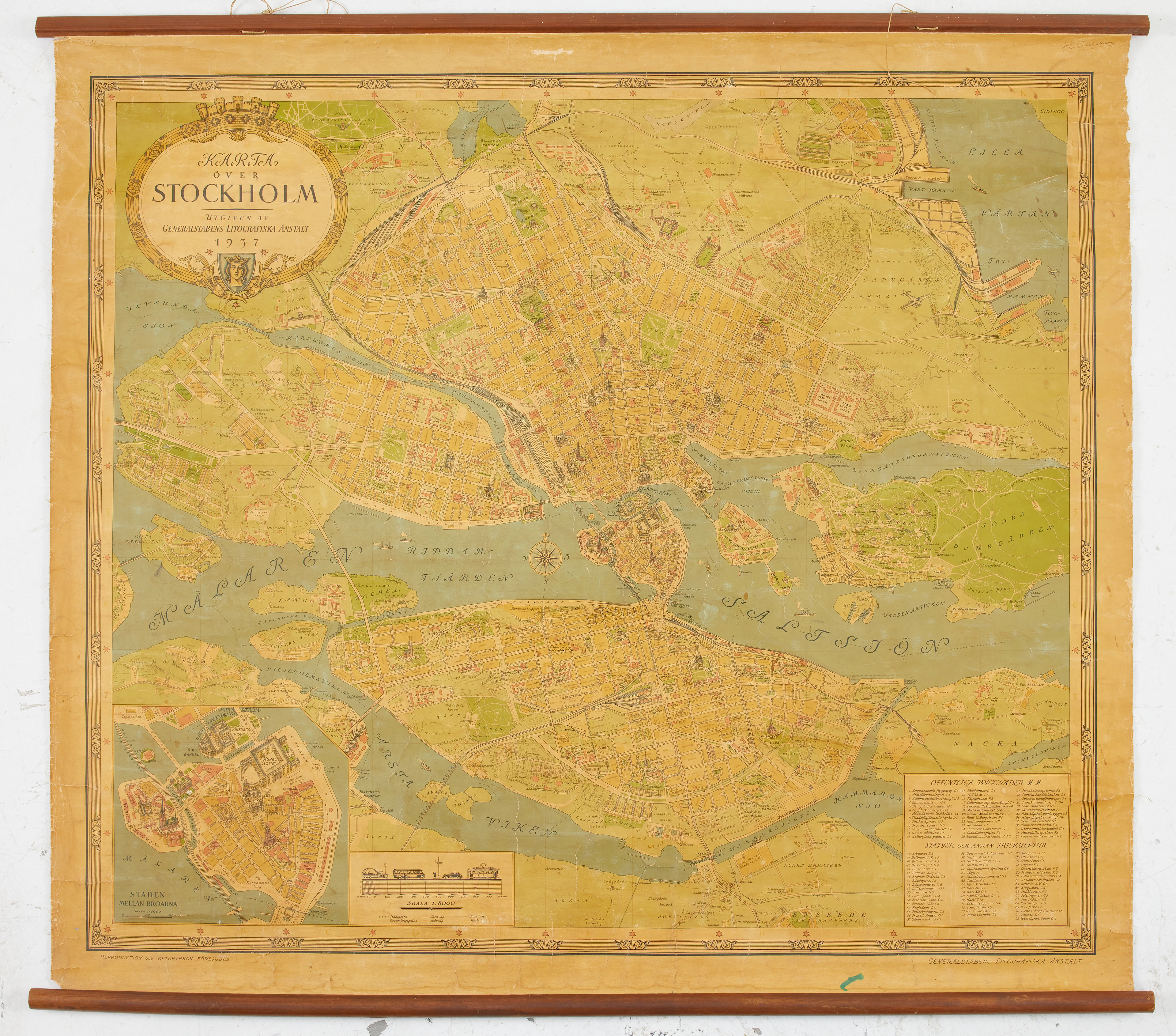 KARTA, Stockholm, 1937, utgiven av Generalens Litografiska Anstalt.