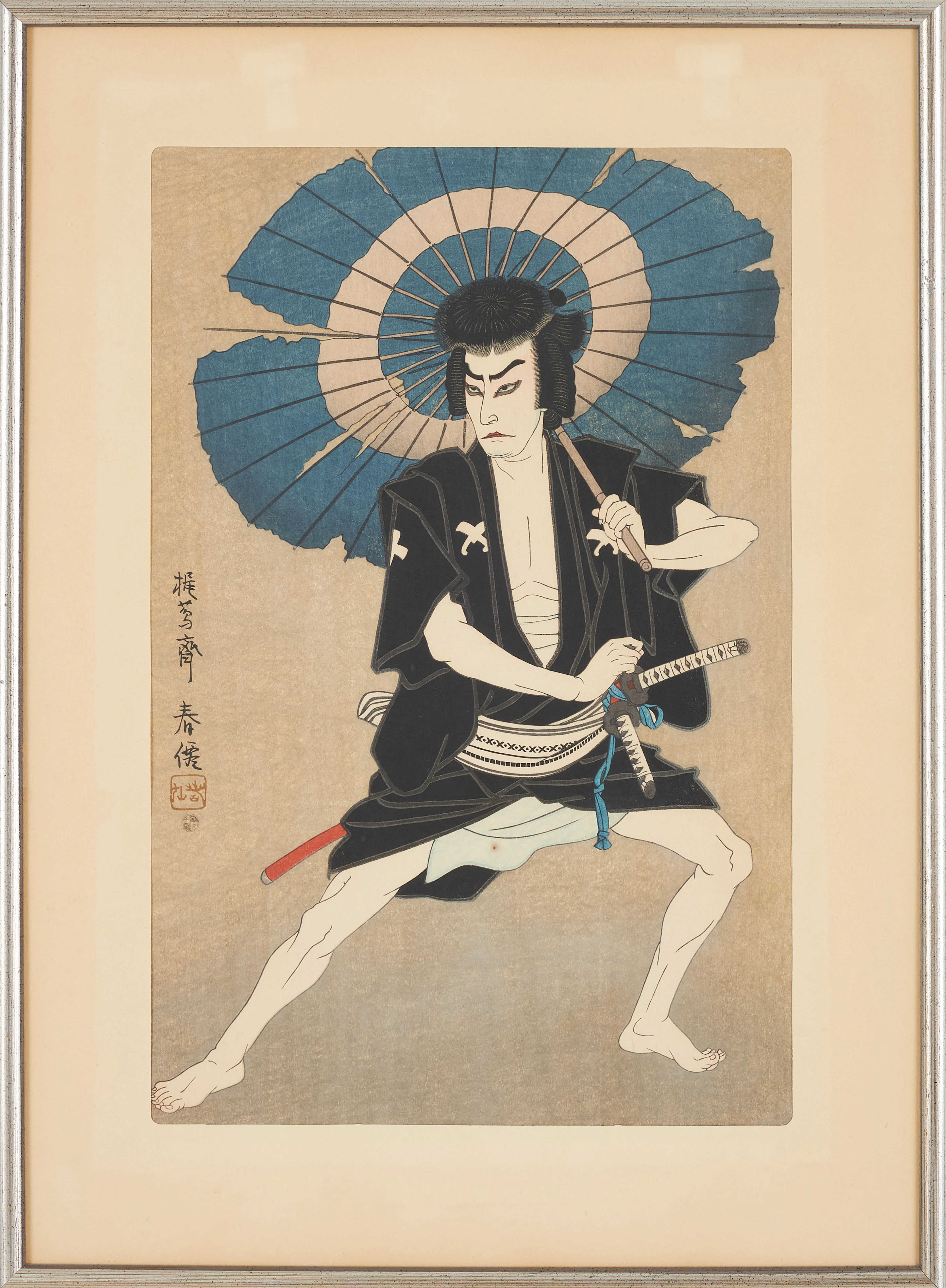 ATORI SHUNSEN (1886-1960). Brando Minosauke VI, kabuki, träsnitt, 1953.
