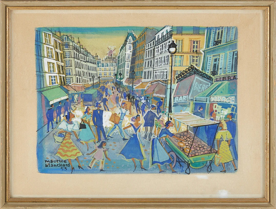 MAURICE BLANCHARD. stadsmotiv, gouache på papper, signerad och daterad -53.