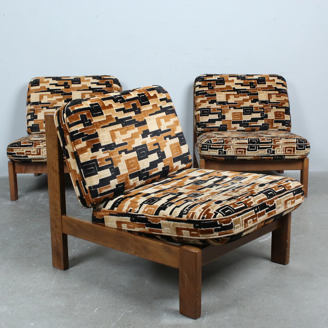 Drei brutalistische Lounge Sessel der 1970er.