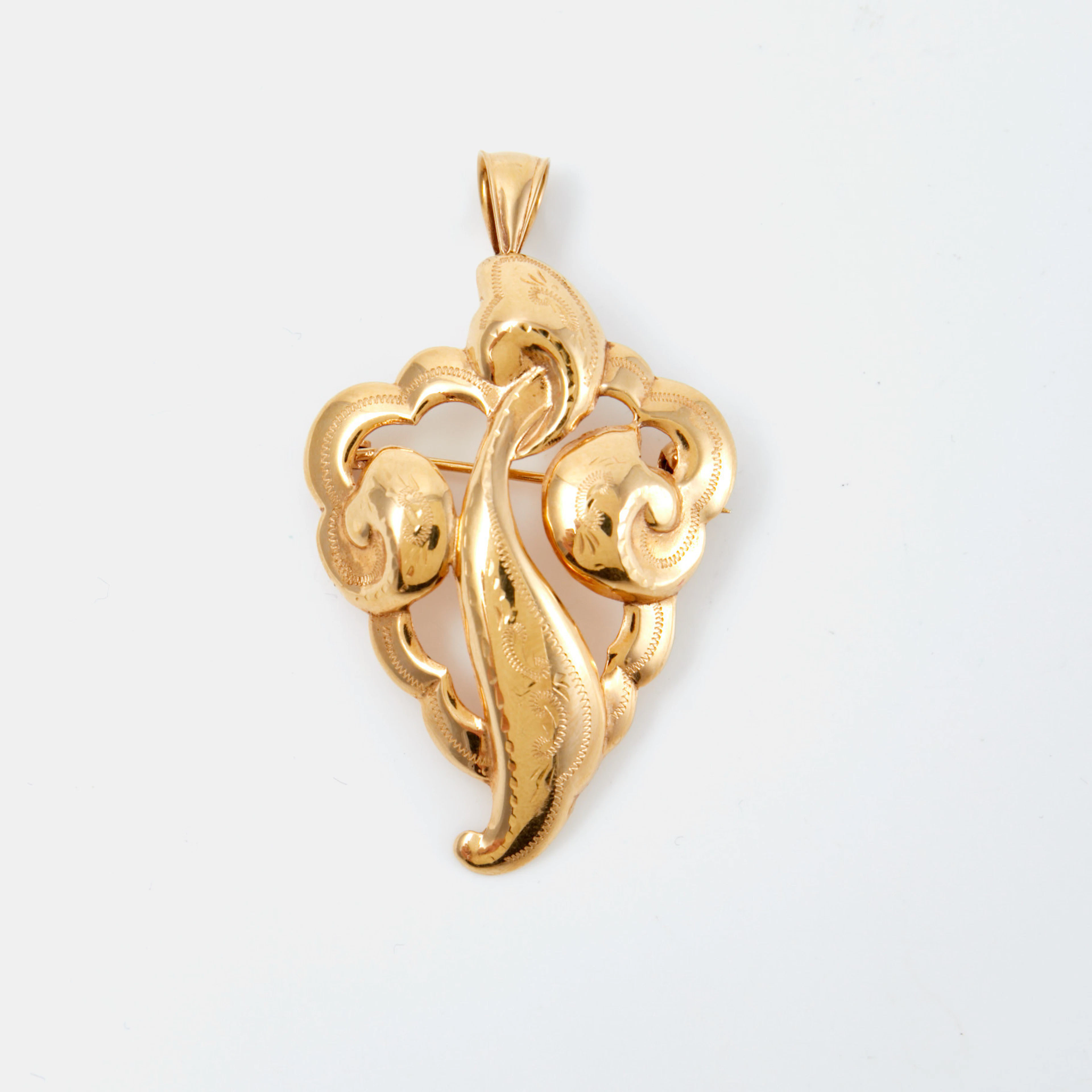 HÄNGE / BROSCH, 18 k guld, genombruten dekor, Segir Aktiebolag, Köping, 1957.
