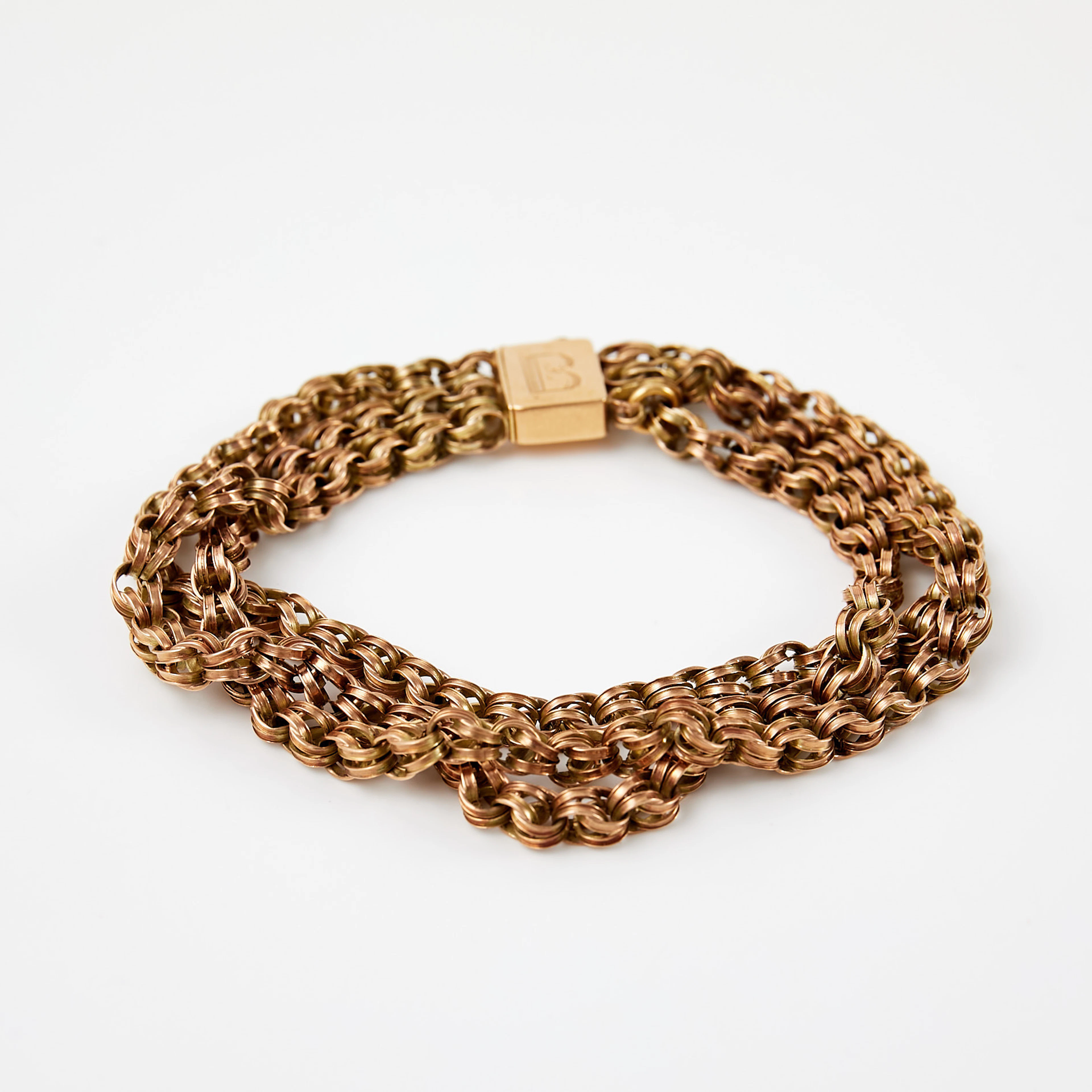 ARMBAND. Kedja 14 k guld, 3-radig, fantasilänk, lås i 9 k guld, utländska