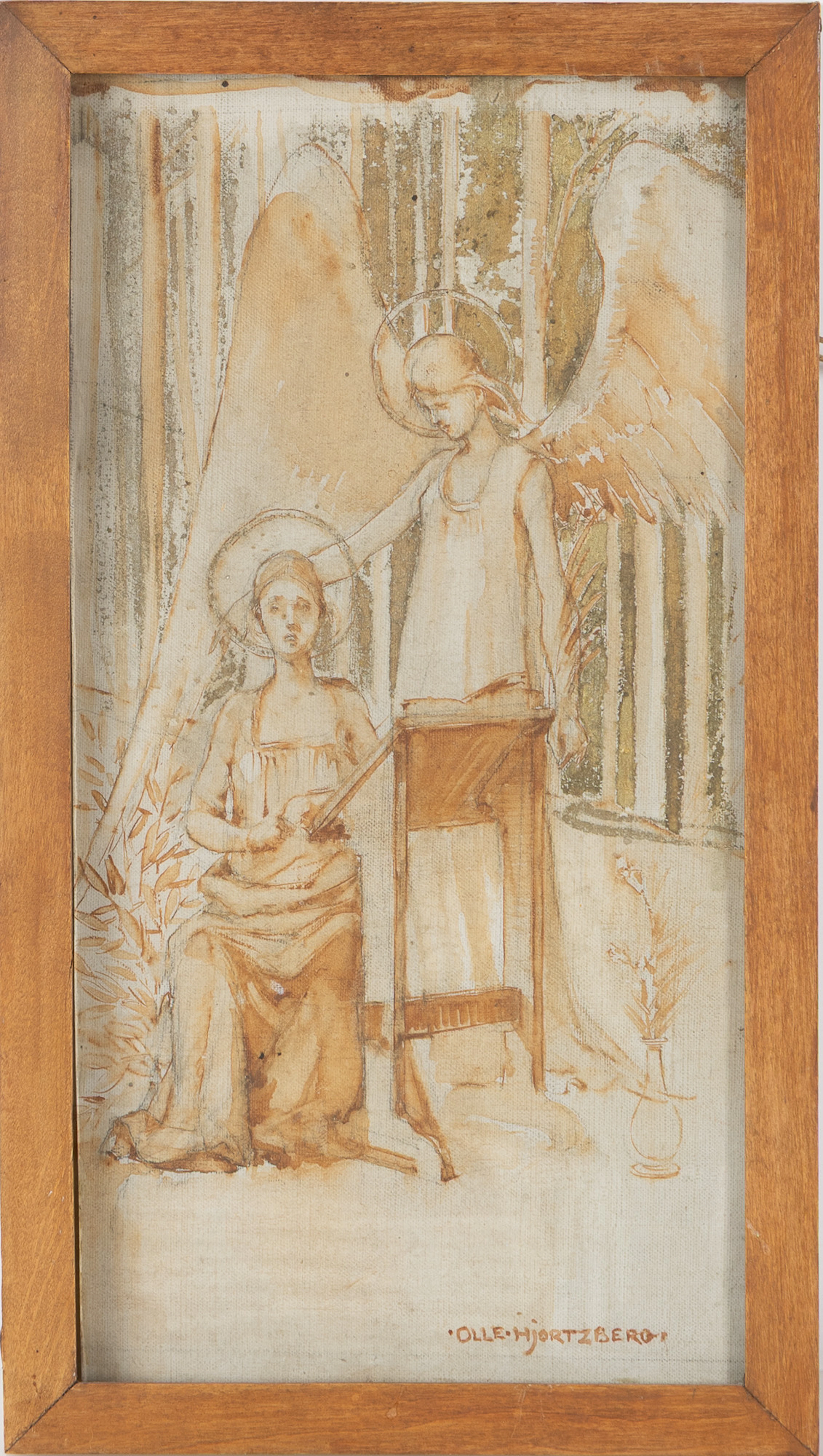 OLLE HJORTZBERG. "Maria Bebådelse", blandteknik på papper, 1894.