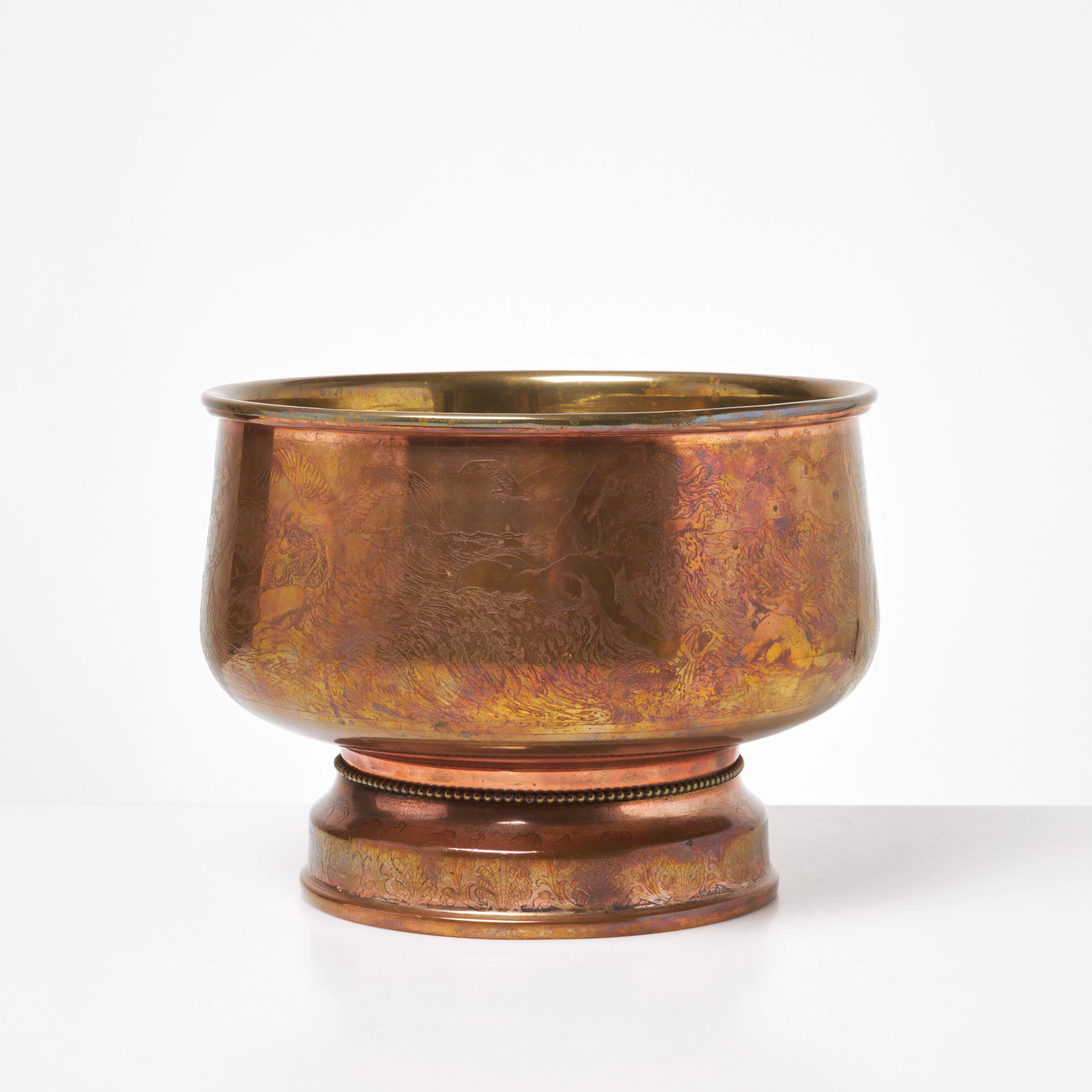 SKÅL MED INSATS. Metall, jugend, signerad Carl Hjalmar Norrström 1902.