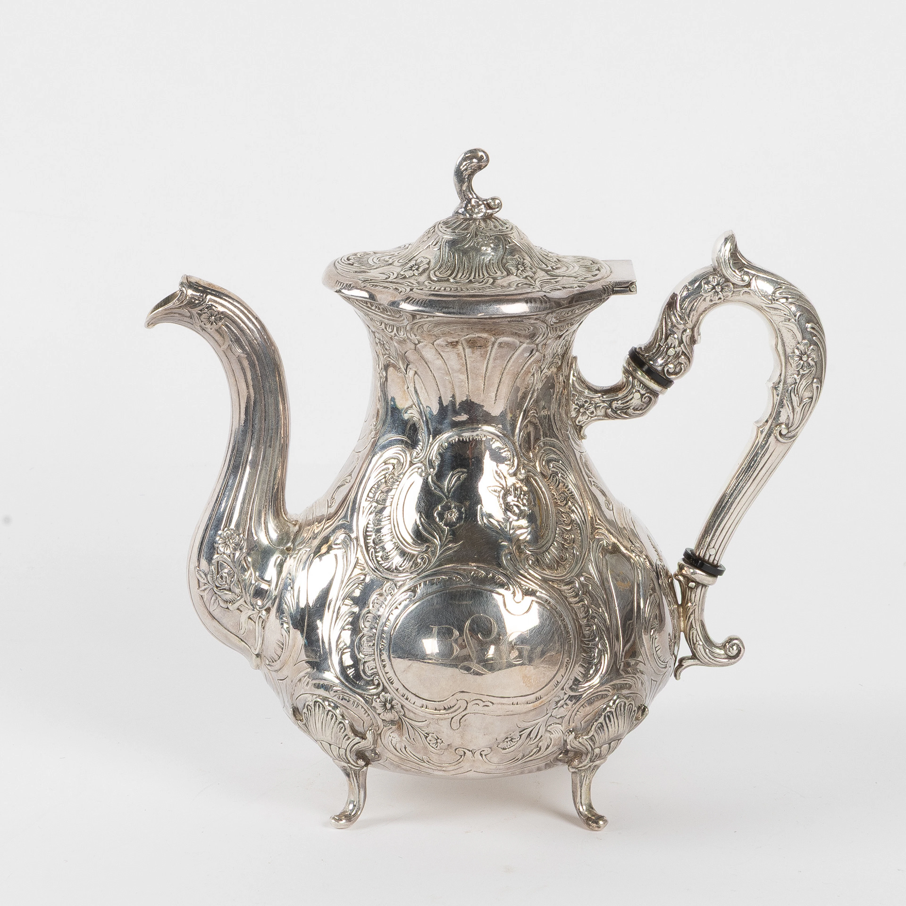 KAFFEKANNA, silver, nyrokokostil, GEWE Malmö 1964.