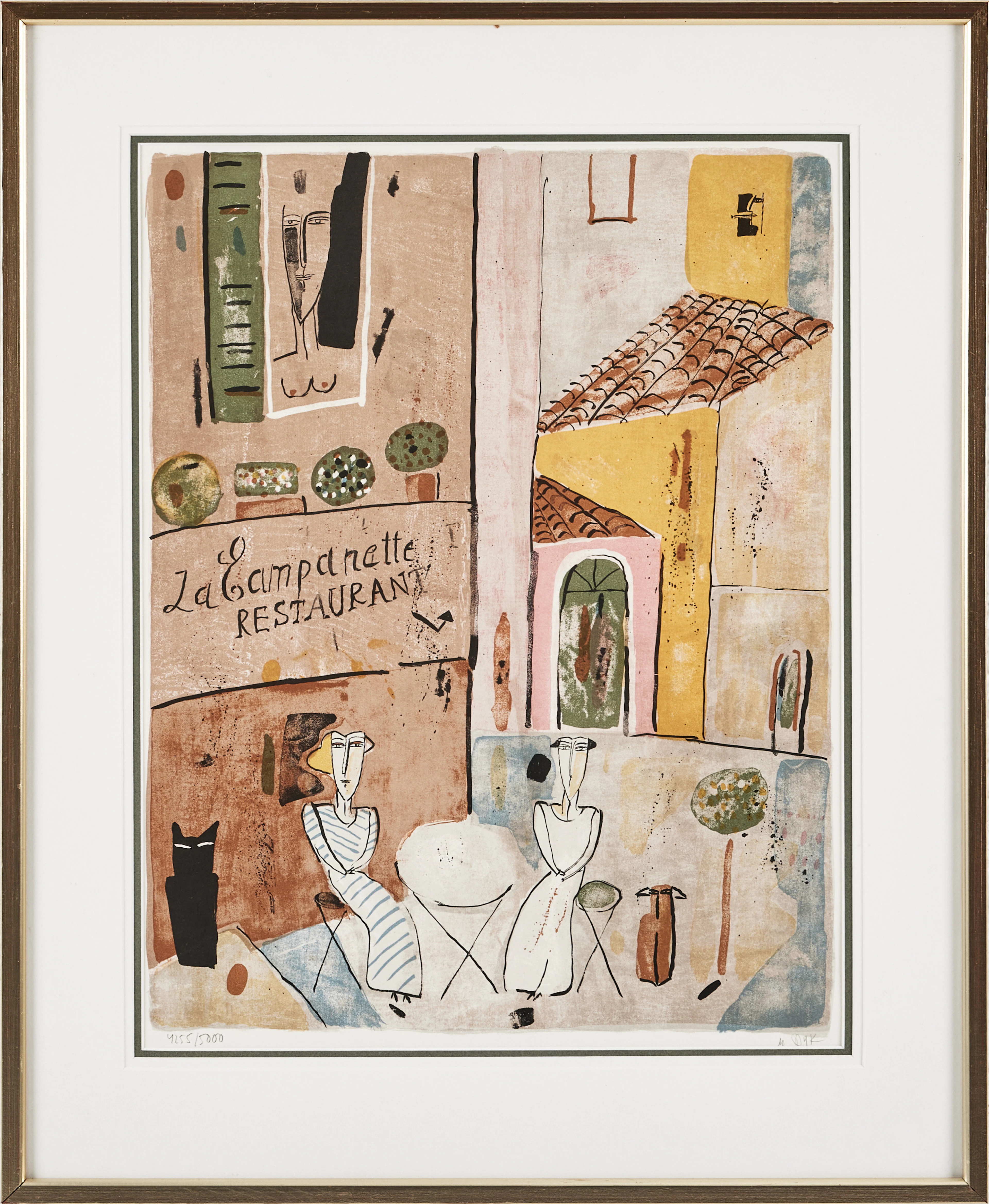 MADELEINE PYK. "La Campanette restaurant" färglitografi, signerad