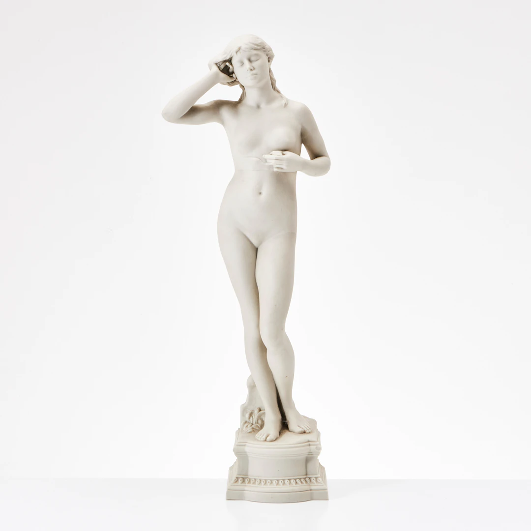 PER HASSELBERG. EFTER. skulptur "Snöklockan", parian, stämpelmärkt