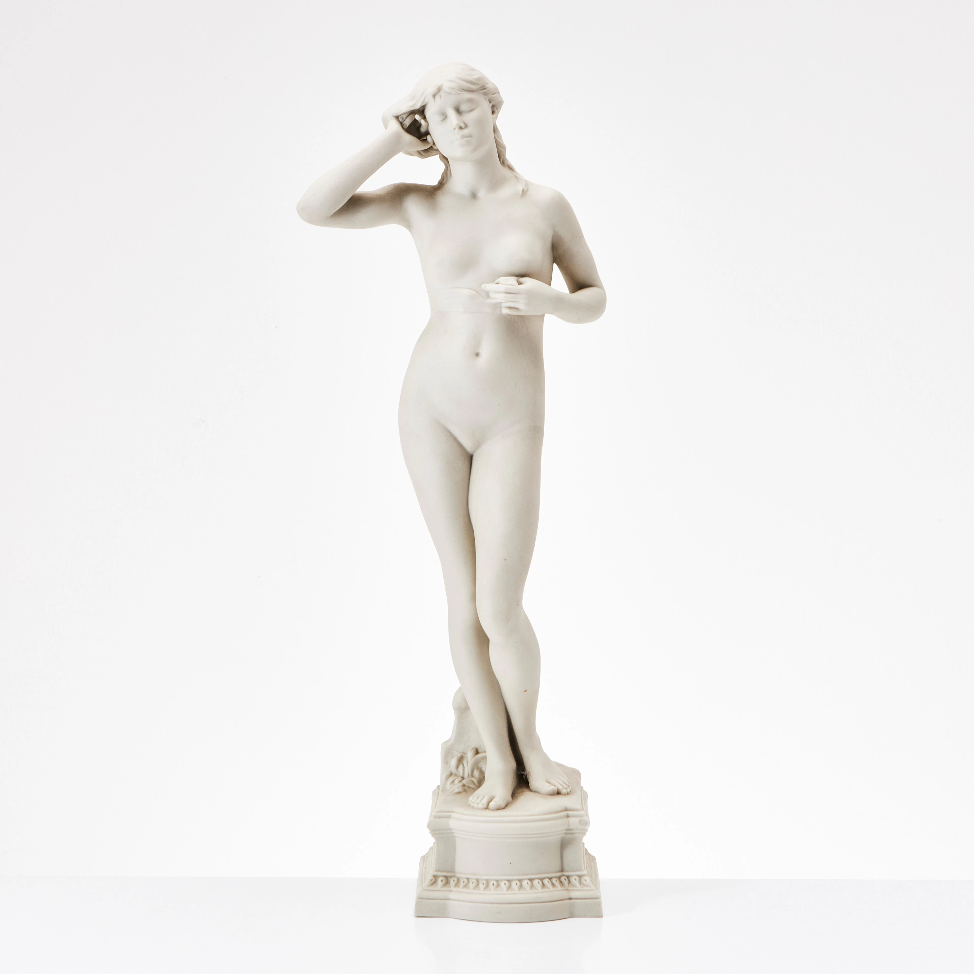 PER HASSELBERG. EFTER. skulptur "Snöklockan", parian, stämpelmärkt