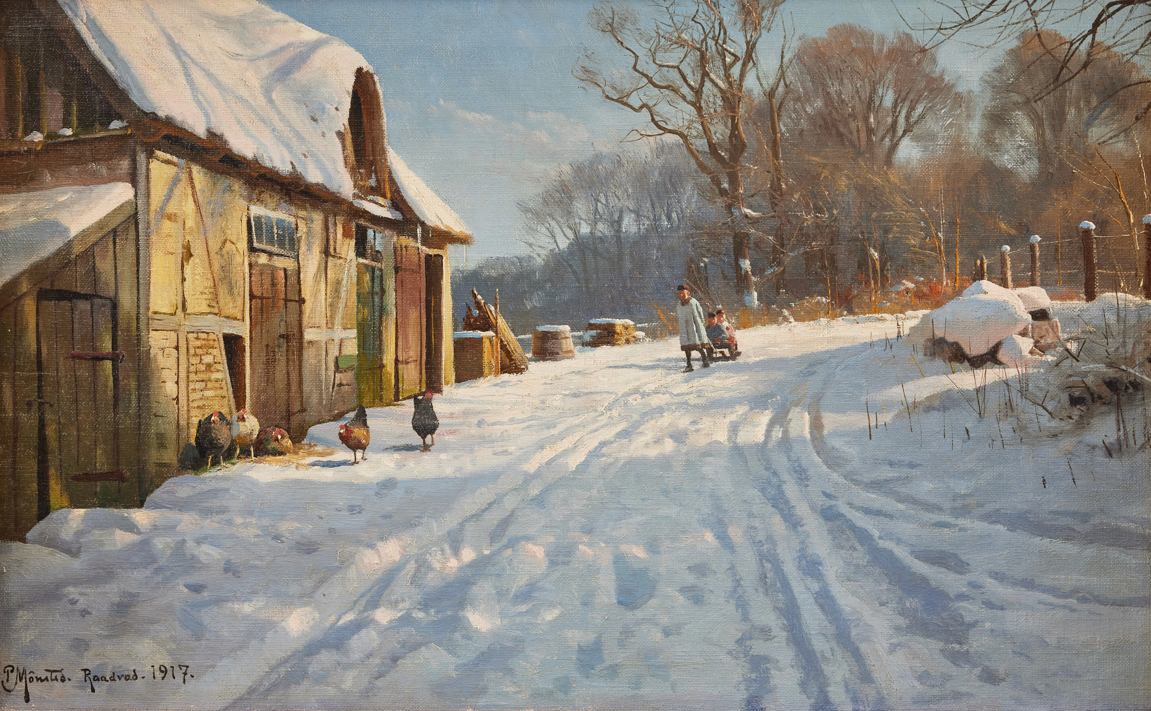 PEDER MØNSTED (DENMARK 1859-1941). Sleigh ride in a winter landscape.