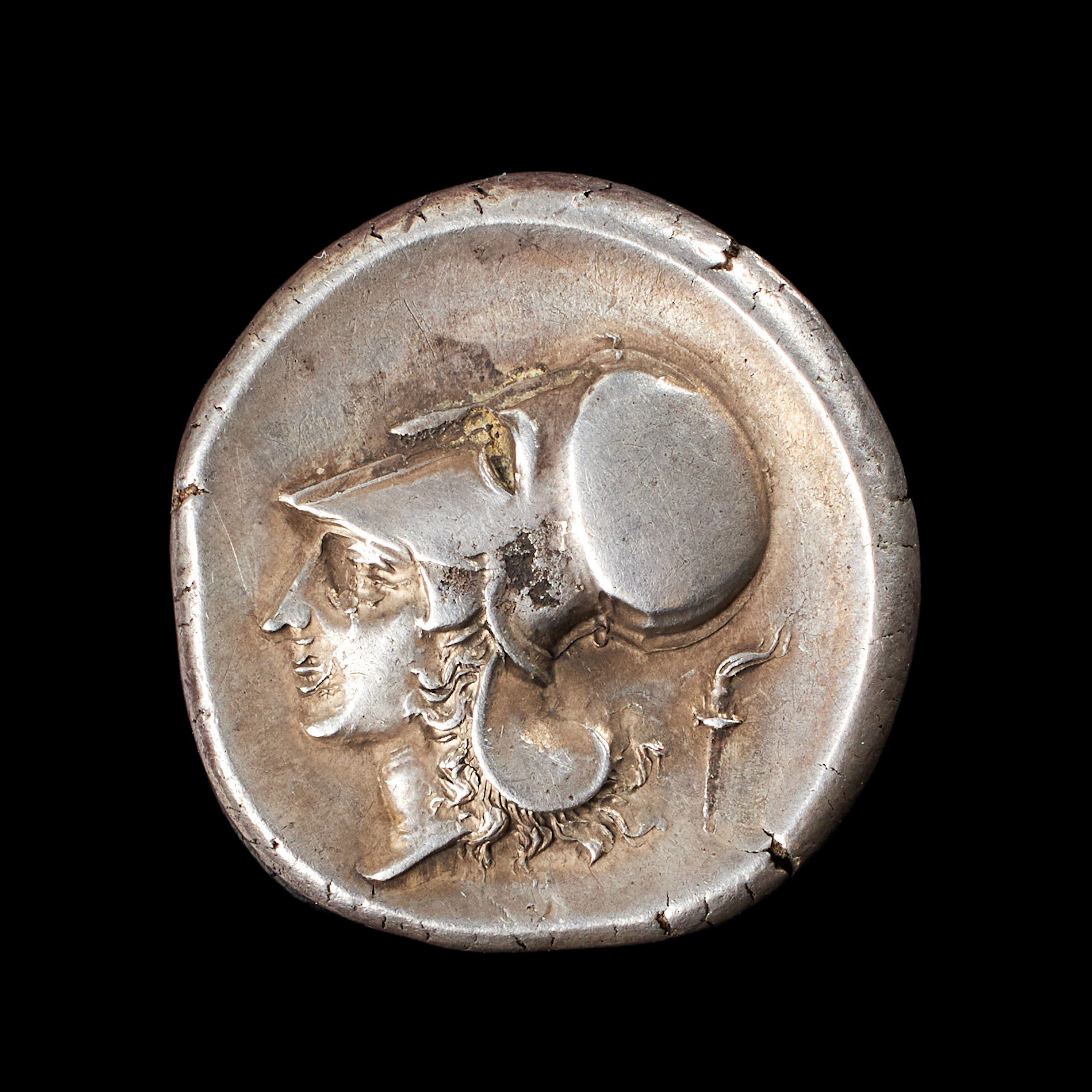 SILVERMYNT, korintisk drakma, ca 380-320 f Kr, åtsidan med Athena