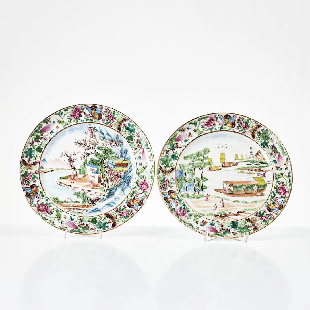 TALLRIKAR, 2 st., porslin, Kina, Daoguang (1821-1850), Kanton, dekor