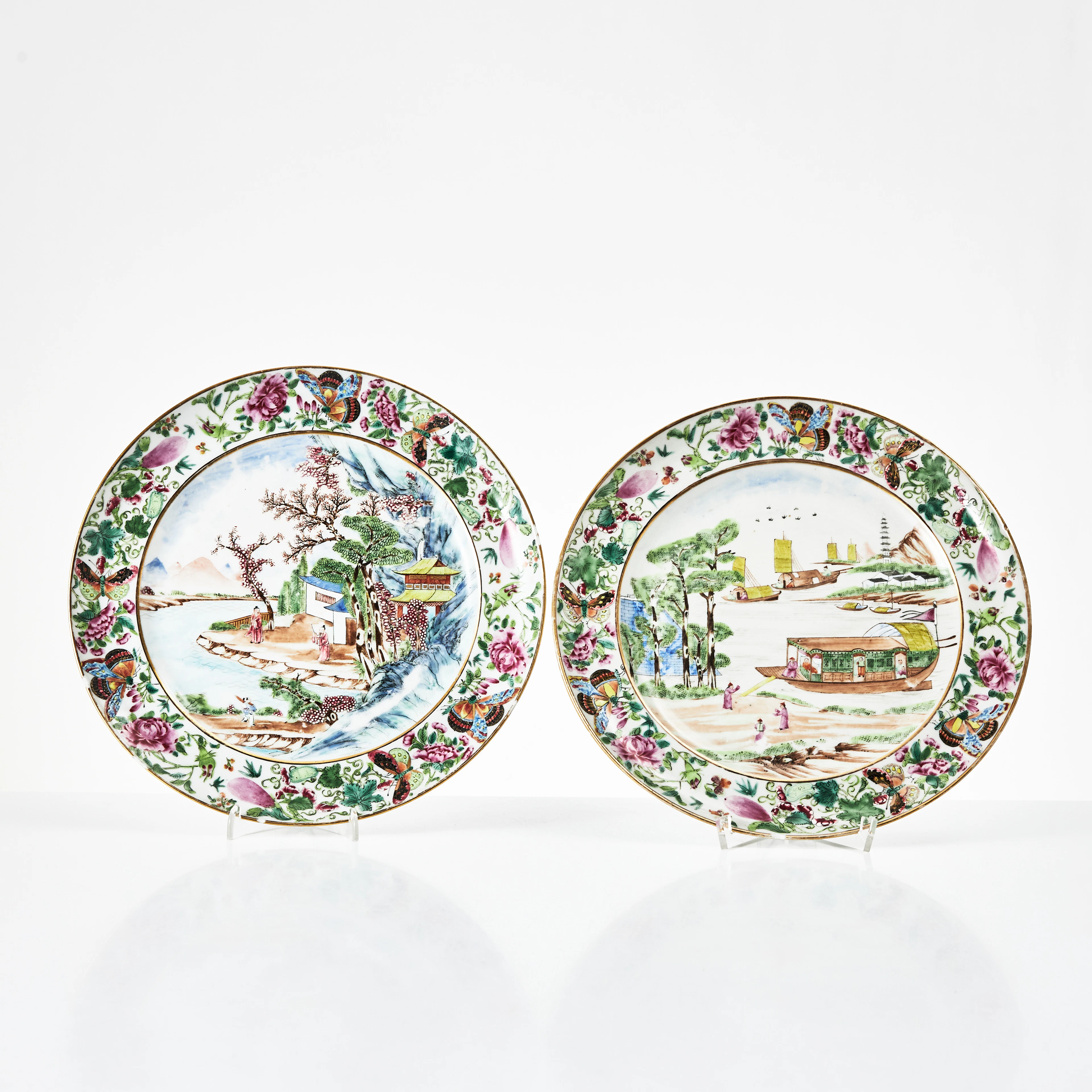 TALLRIKAR, 2 st., porslin, Kina, Daoguang (1821-1850), Kanton, dekor