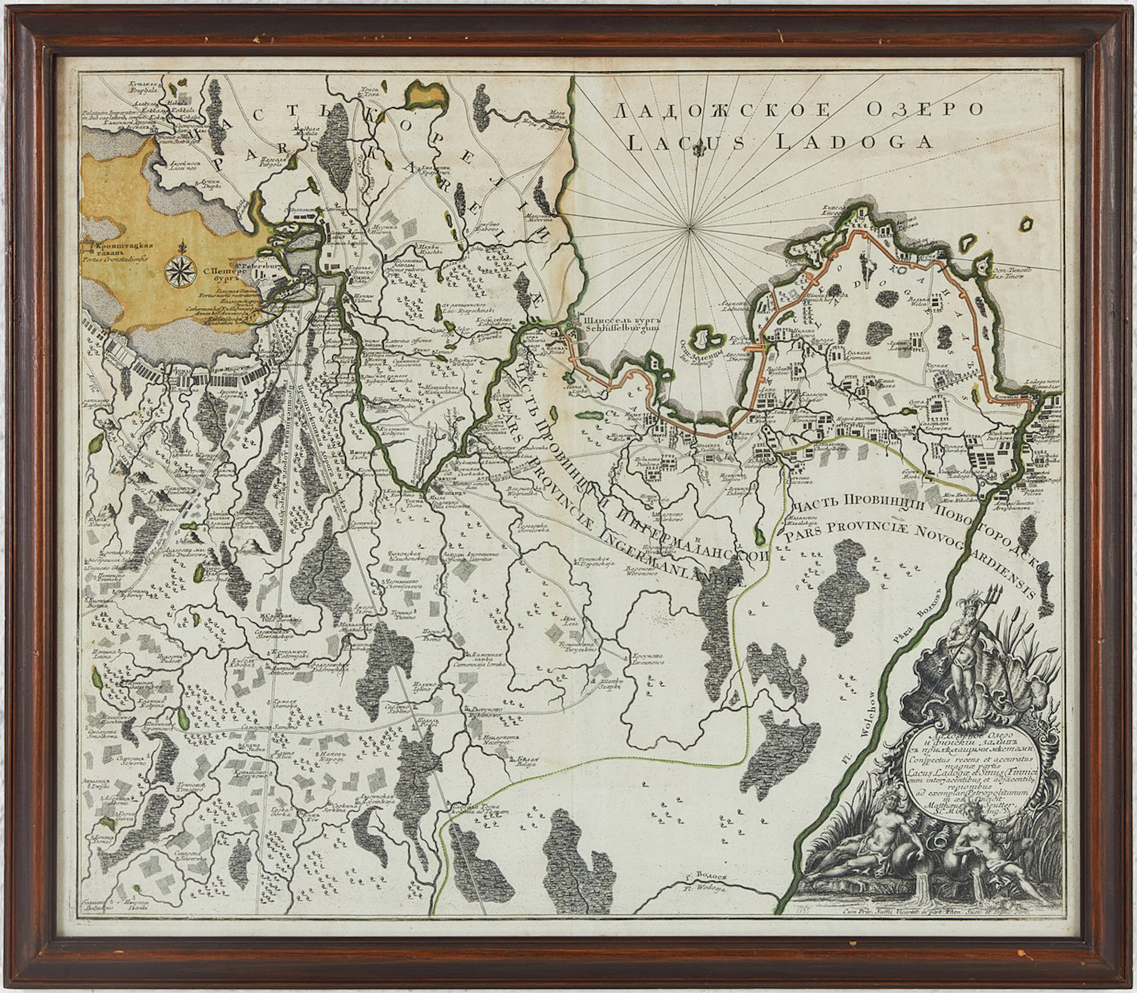 RUSSIAN MAP OF LAKE LADOGA BY SEUTTER, c. 1750.