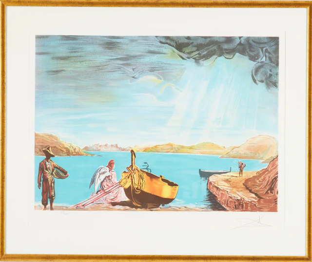 SALVADOR DALÍ. "L'ange de Port Lligat", färglitografi, signerad och