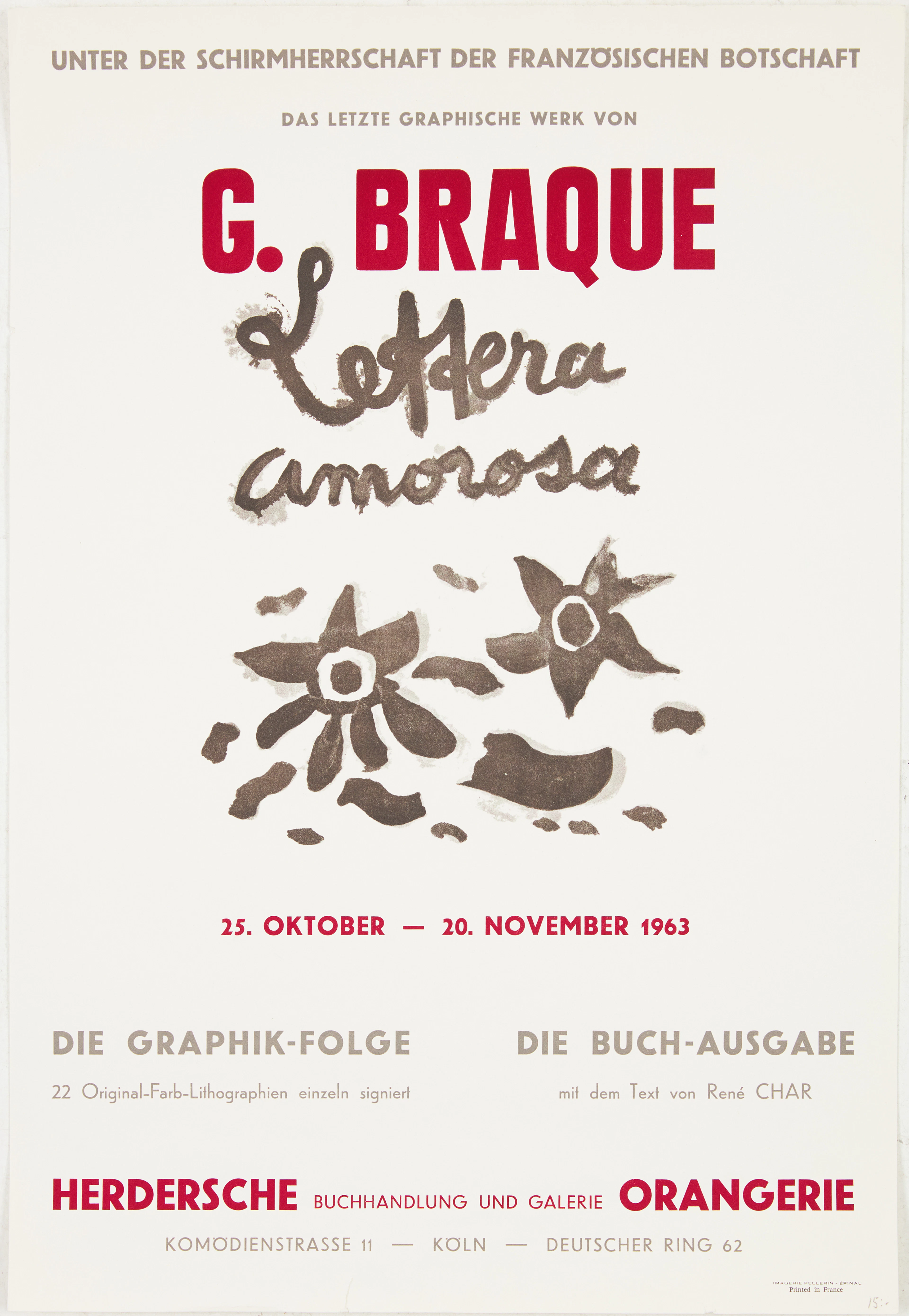 UTSTÄLLNINGSAFFISCH, Georges Braque, "Lettera Amorosa", Galerie Orangerie