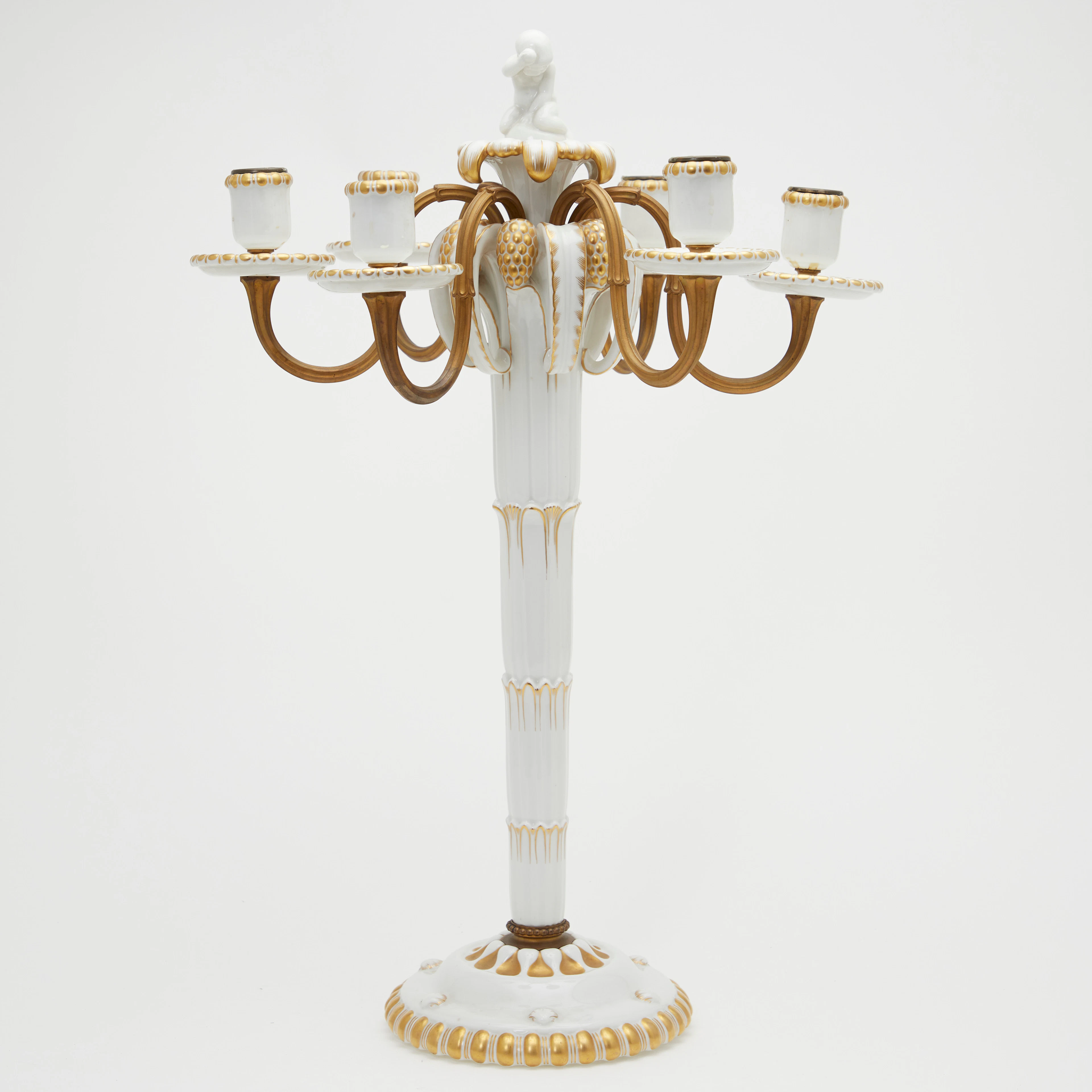 ADOLPH AMBERG. KPM Berlin, große Jugendstil-Girandole 'Hochzeitszug'