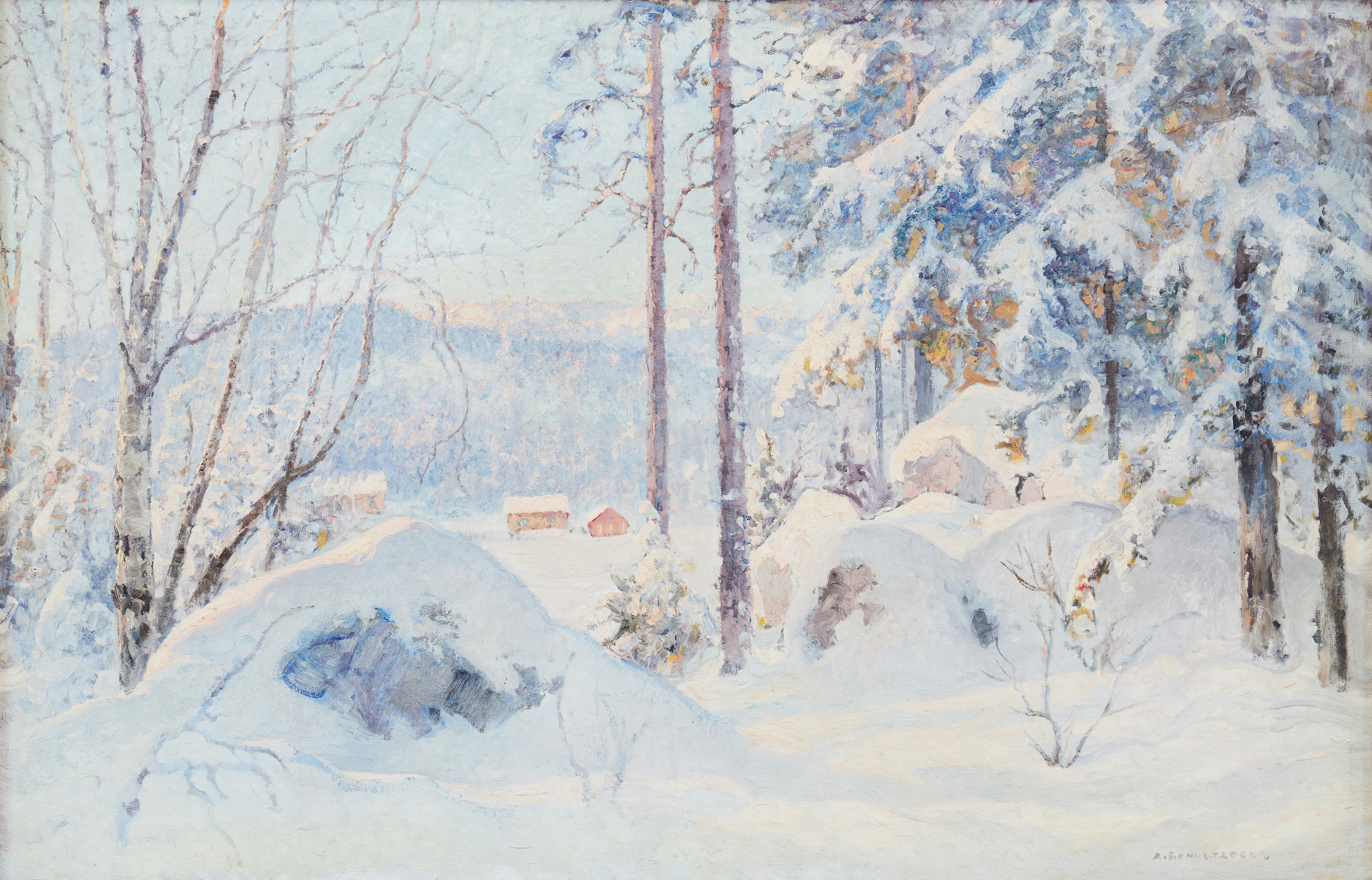 ANSHELM SCHULTZBERG. Vinterlandskap på Hästberget, Filipstads Bergslag