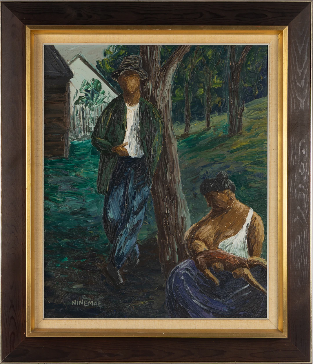 BORIS NINEMAE. "Familjelycka...", olja på duk, signerad.