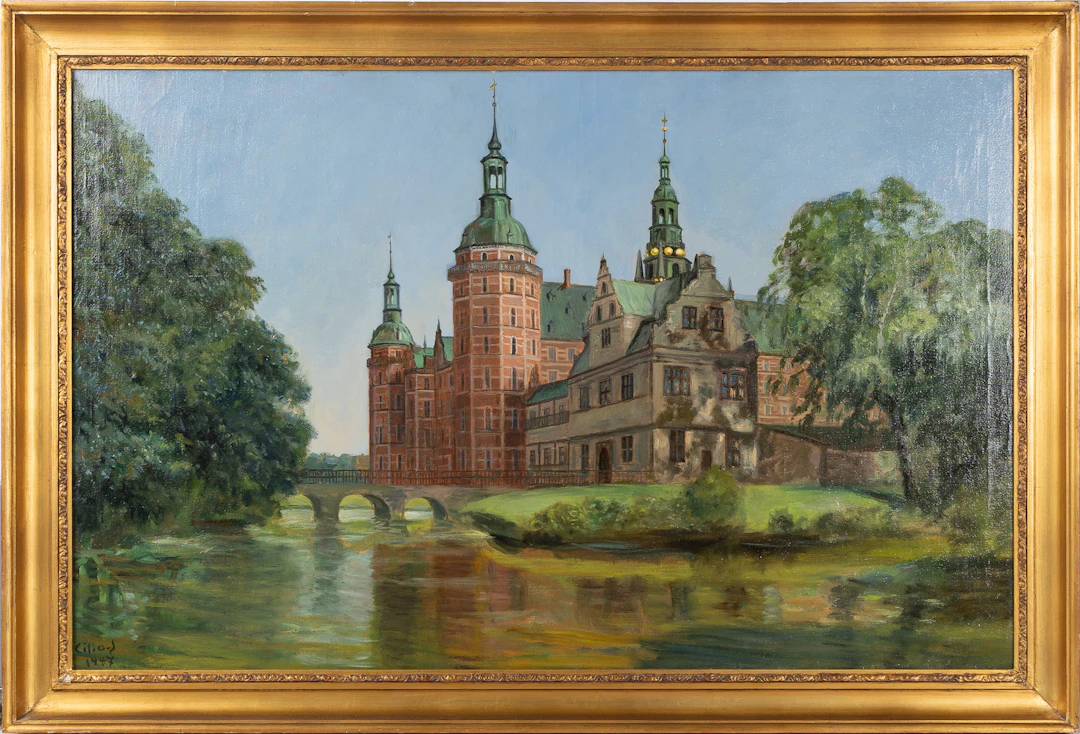 ANTON CILIO JENSEN (1875-1959). Frederiksborg, Danmark, olja på duk.