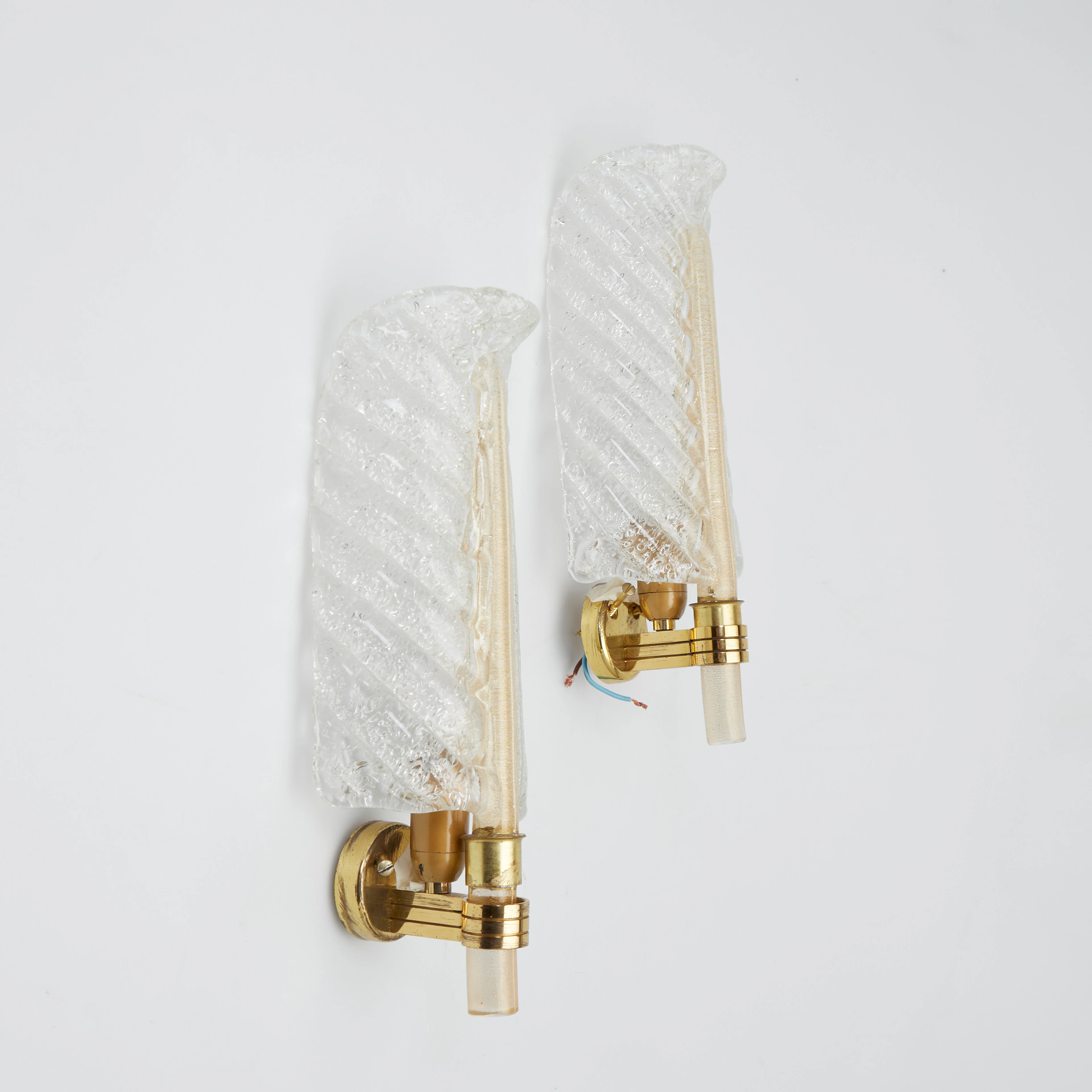 BAROVIER & TOSO, Paar Graniglia-Wandlampen, Muranoglas, Messing, 1960er