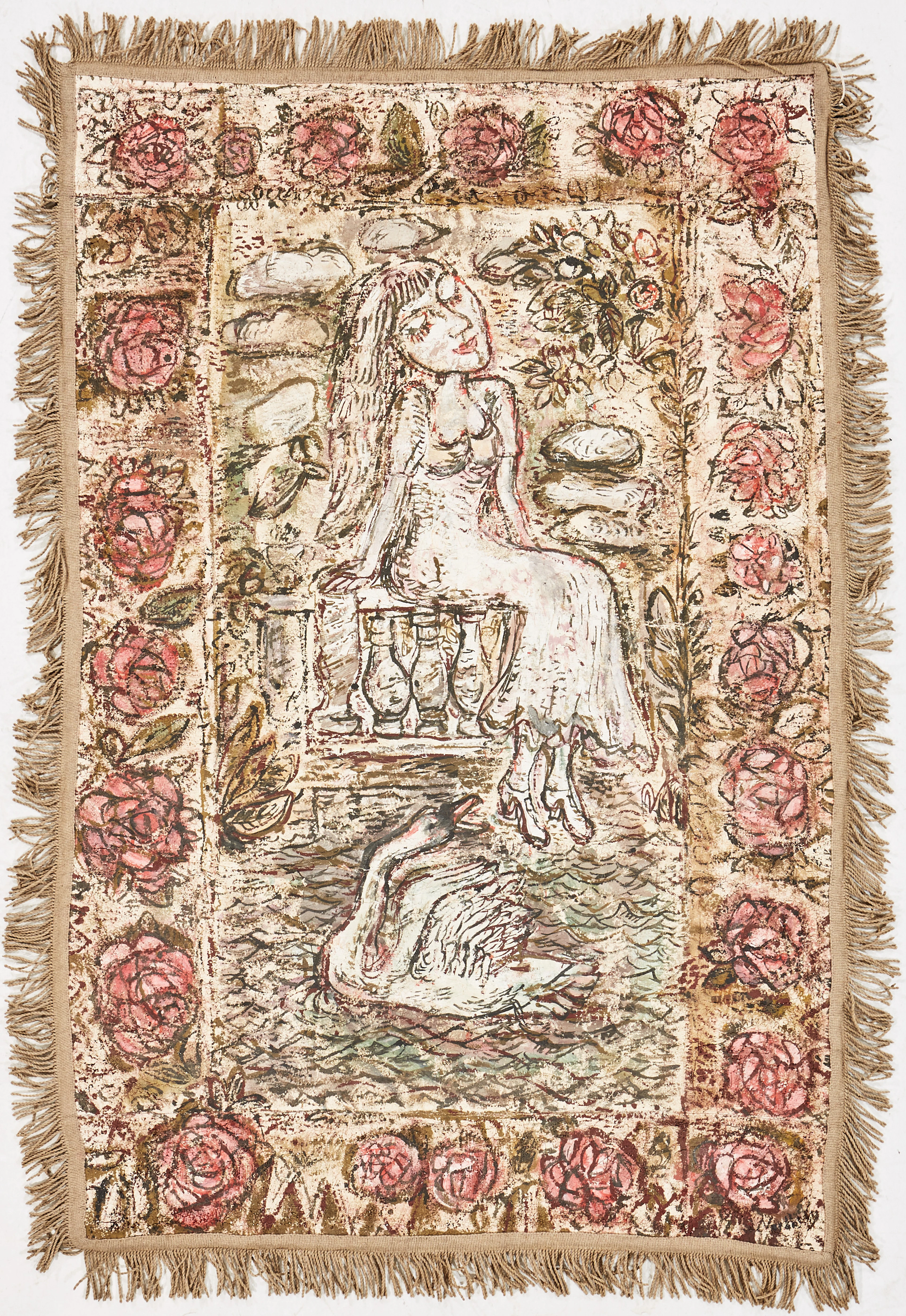 OLLE NORDBERG (1905-1986). Leda och svanen, olja på matta.