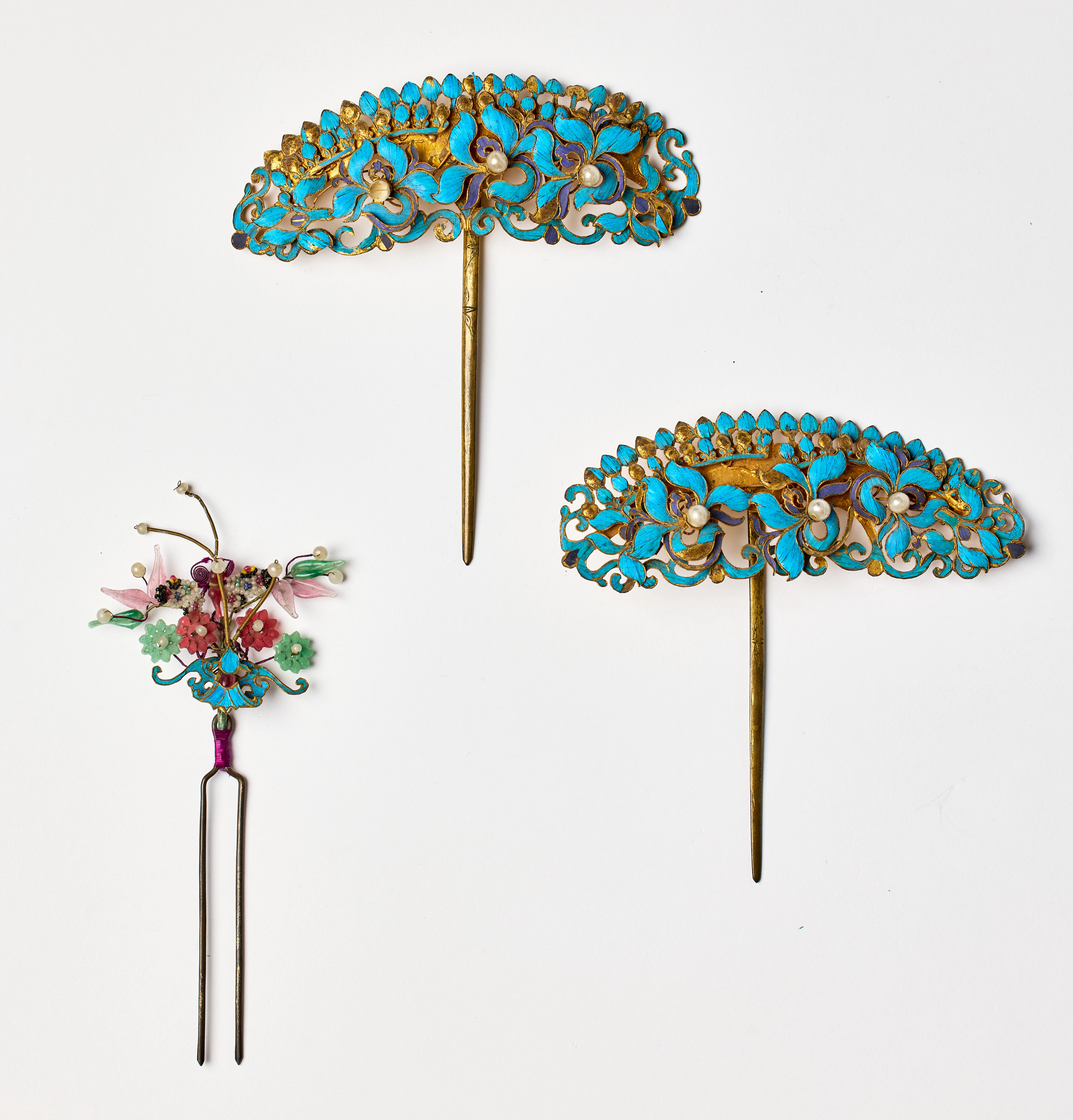 Three Chinese Tian-Tsui Hair Ornaments.