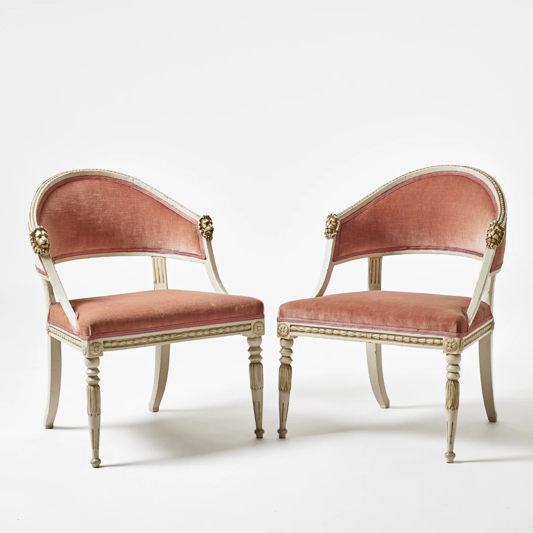 BALJFÅTÖLJER, 1 par, sengustaviansk, 1800-talets första del, bemålade i grått.