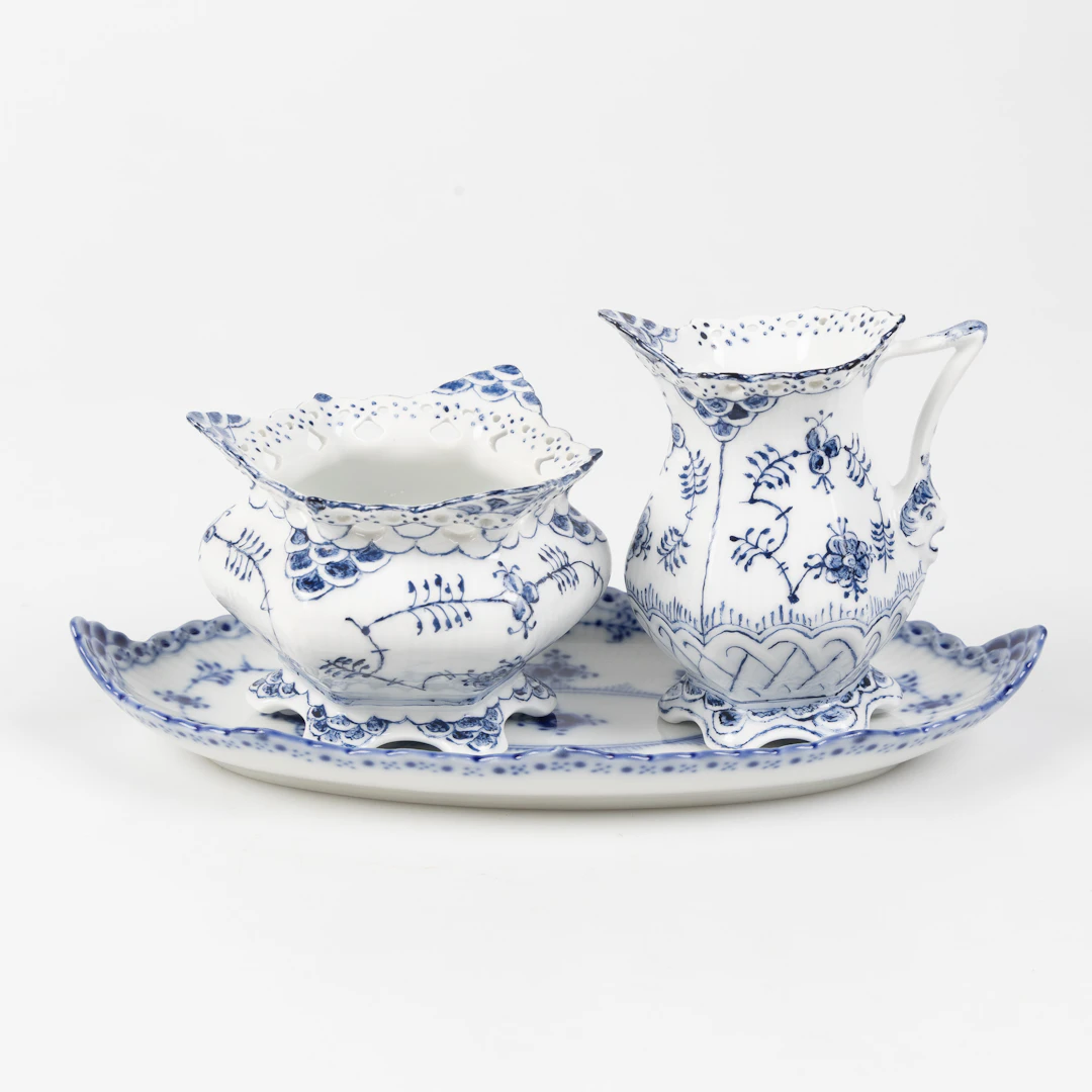 SERVERINGSSET, 3 delar, Musselmalet, hel / halvblond, Royal Copenhagen