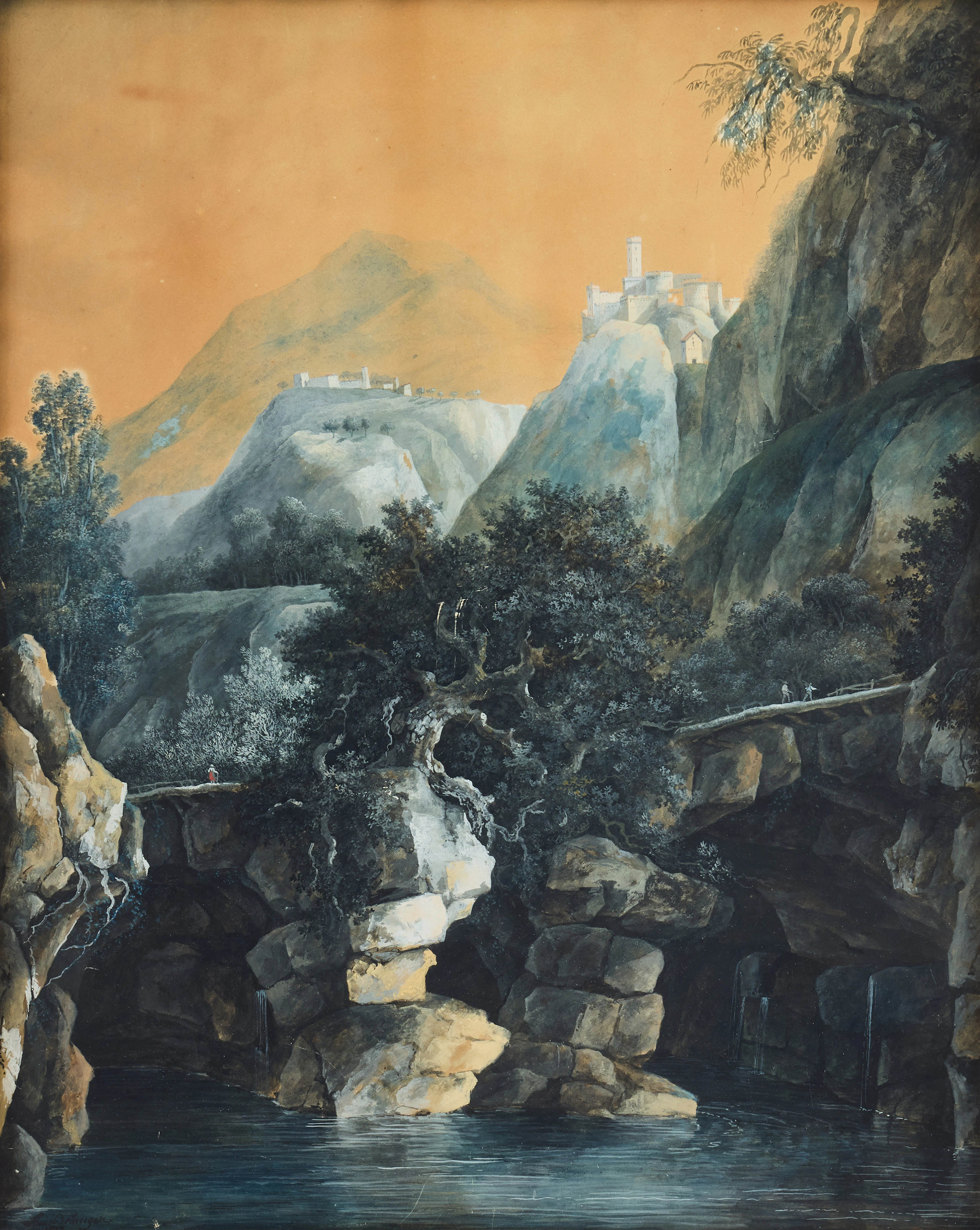 LOUIS BELANGER (1756‑1816). ”Vue du Pont de Grezin sur le Rhône”.