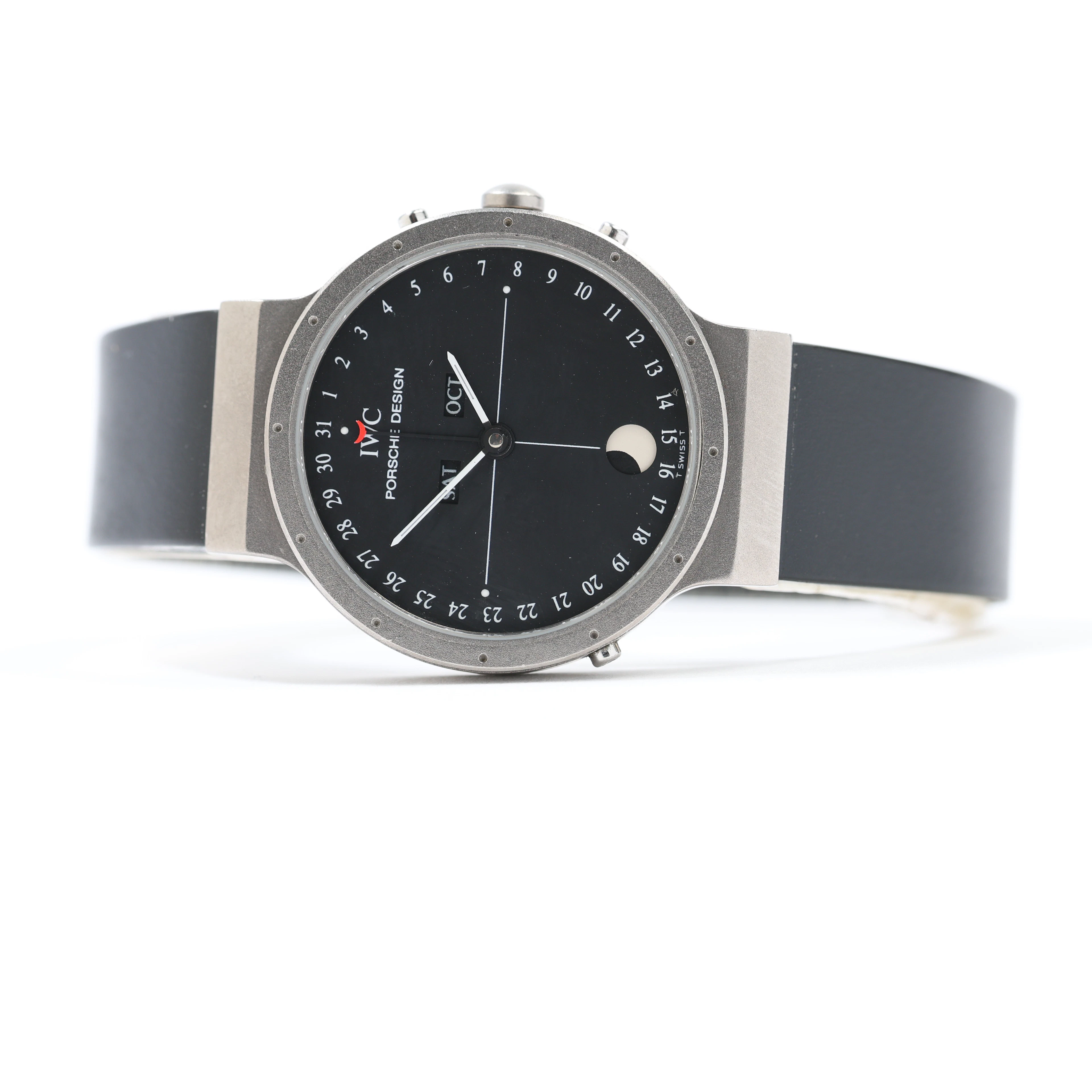 IWC PORSCHE DESIGN, armbandsur, titan, quartz, datum, dag, månfas, 1980-tal.