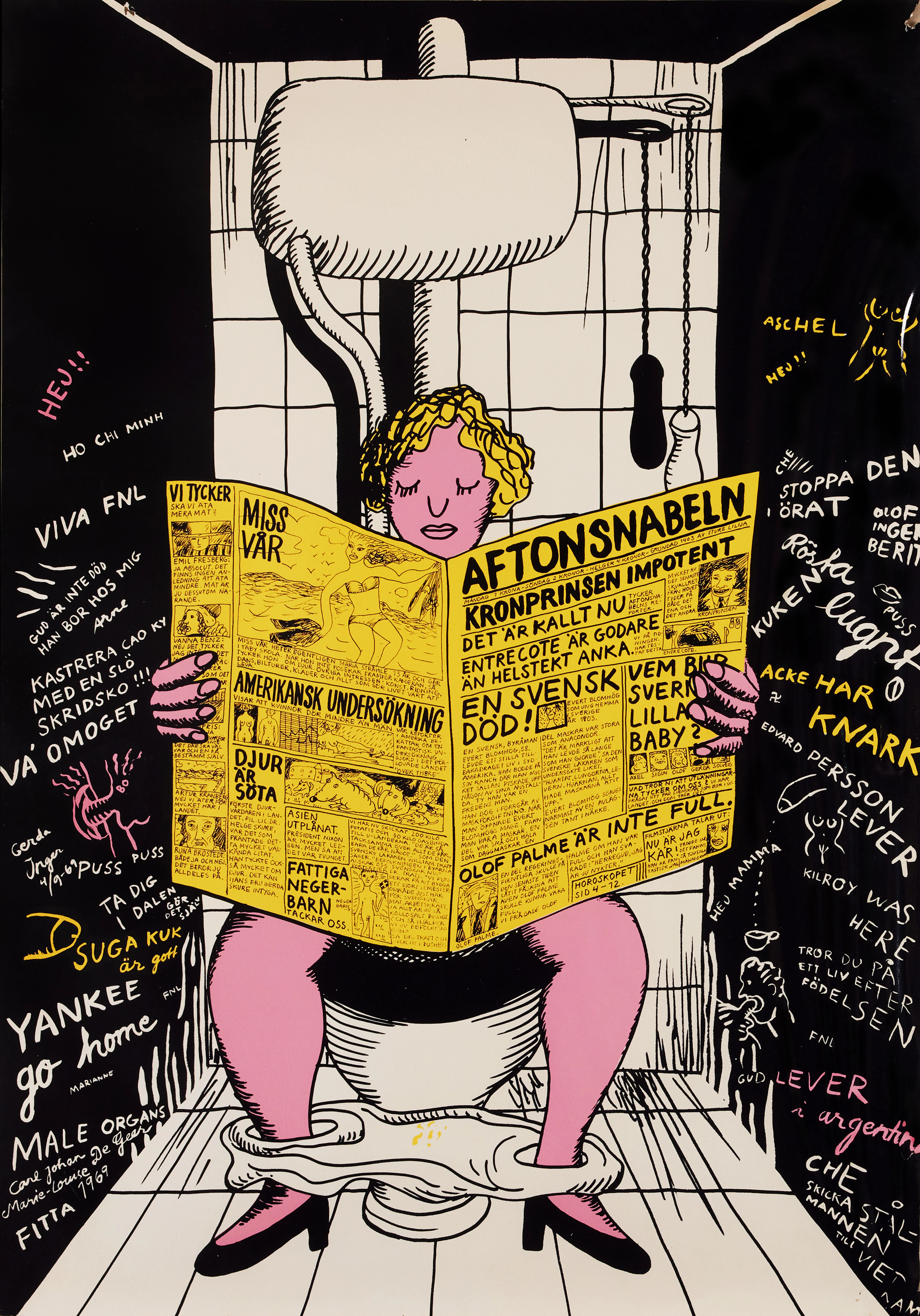 MARIE-LOUISE EKMAN (DE GEER). "På toaletten/Aftonsnabeln", affisch